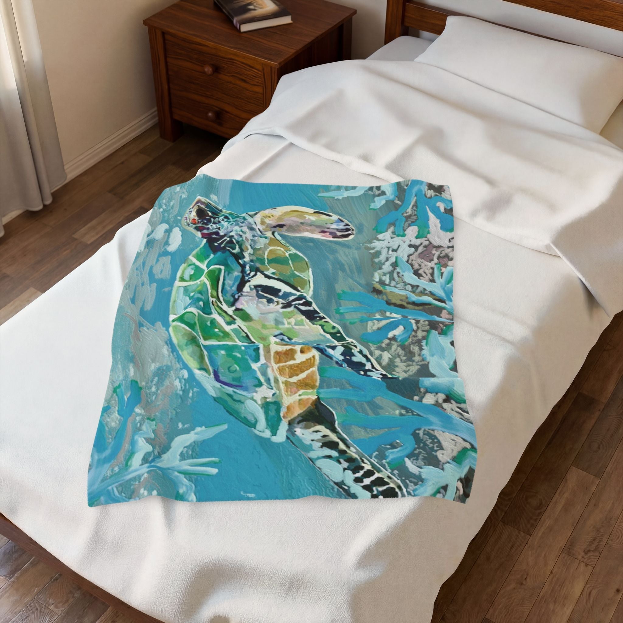OKI Sea Turtle Velveteen Plush Blanket - Blue Cava