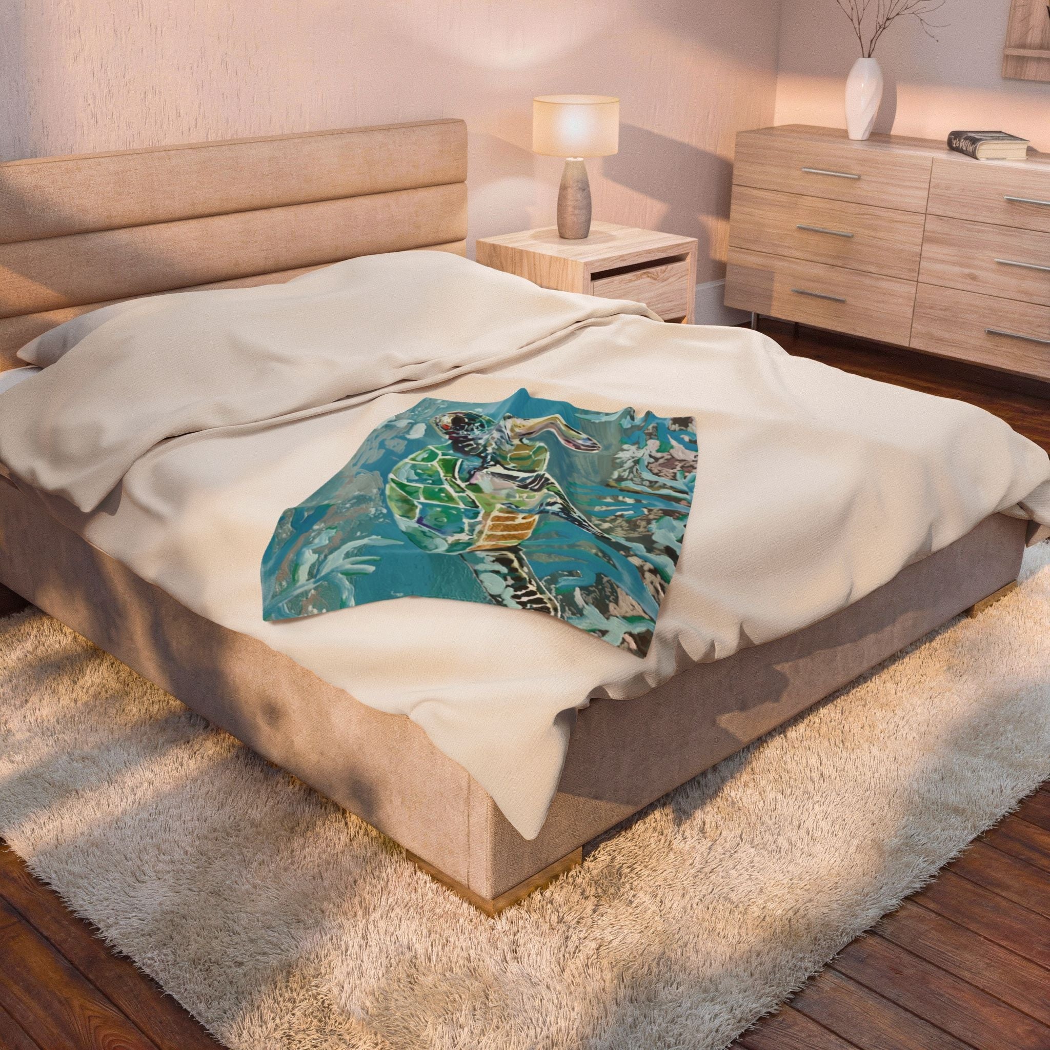 OKI Sea Turtle Velveteen Plush Blanket - Blue Cava