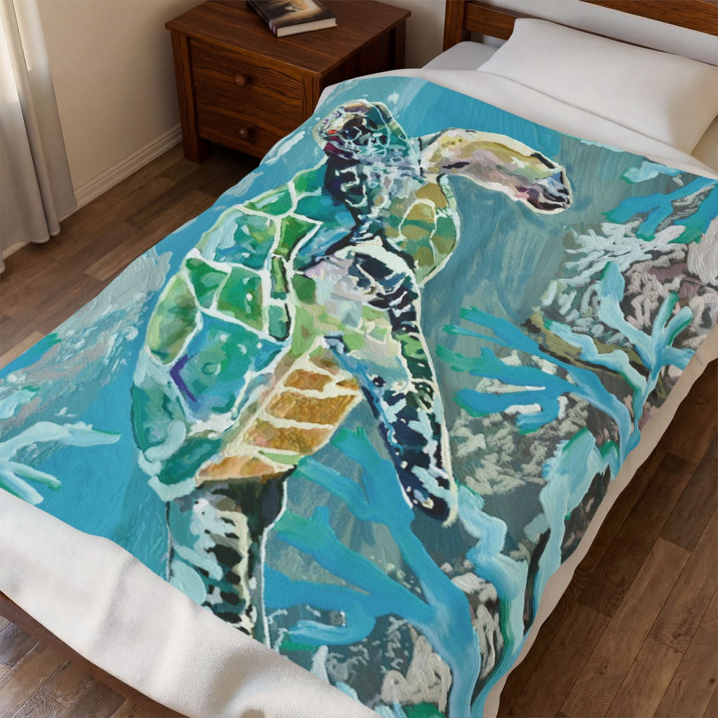 OKI Sea Turtle Velveteen Plush Blanket - Blue Cava