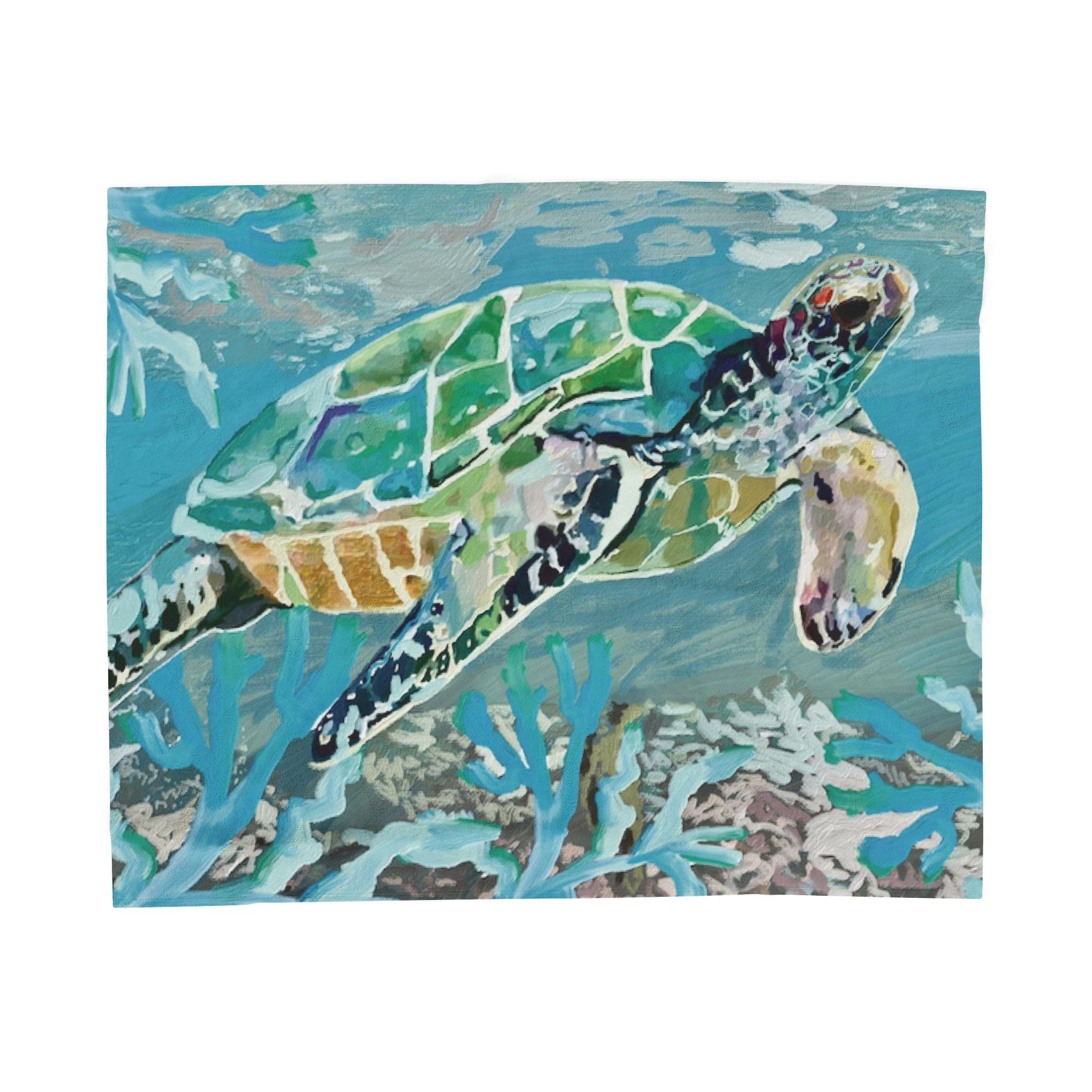OKI Sea Turtle Velveteen Plush Blanket - Blue Cava