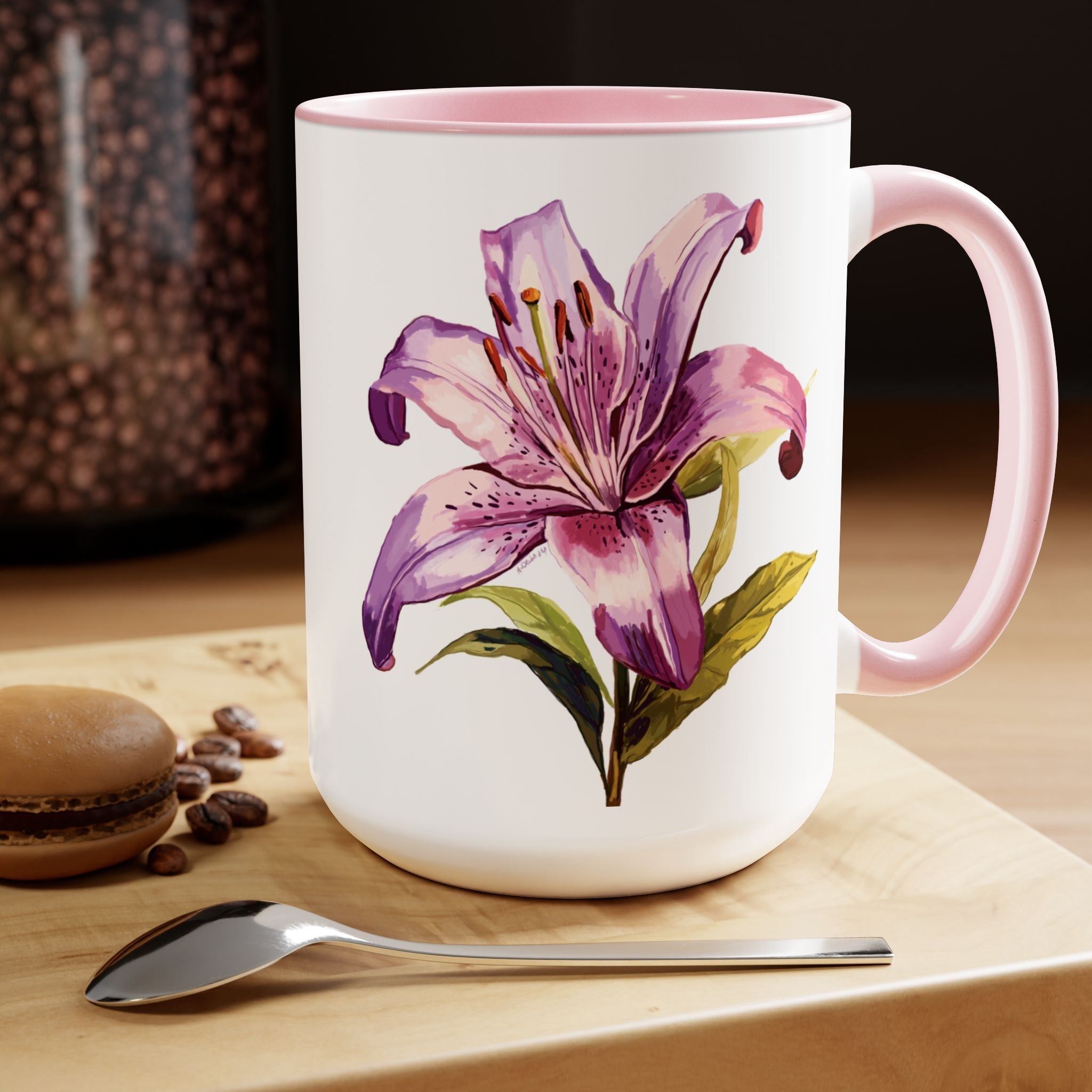 Oriental Lily Two - Tone Ceramic Coffee Mugs - Blue Cava