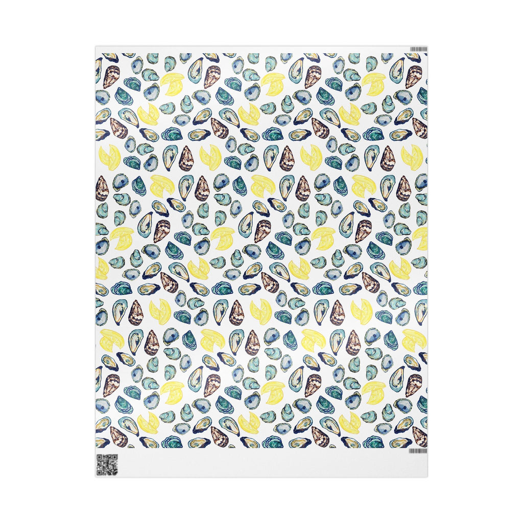Coastal Oyster Gift Wrapping Paper, Eco-Friendly in matte or glossy available in 30 x 36, 30 x 72 or 30 x 180 - Blue Cava