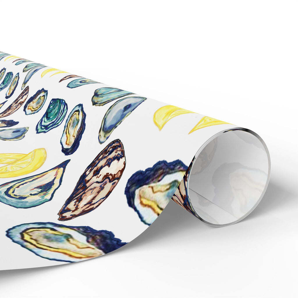 Coastal Oyster Gift Wrapping Paper, Eco-Friendly in matte or glossy available in 30 x 36, 30 x 72 or 30 x 180 - Blue Cava