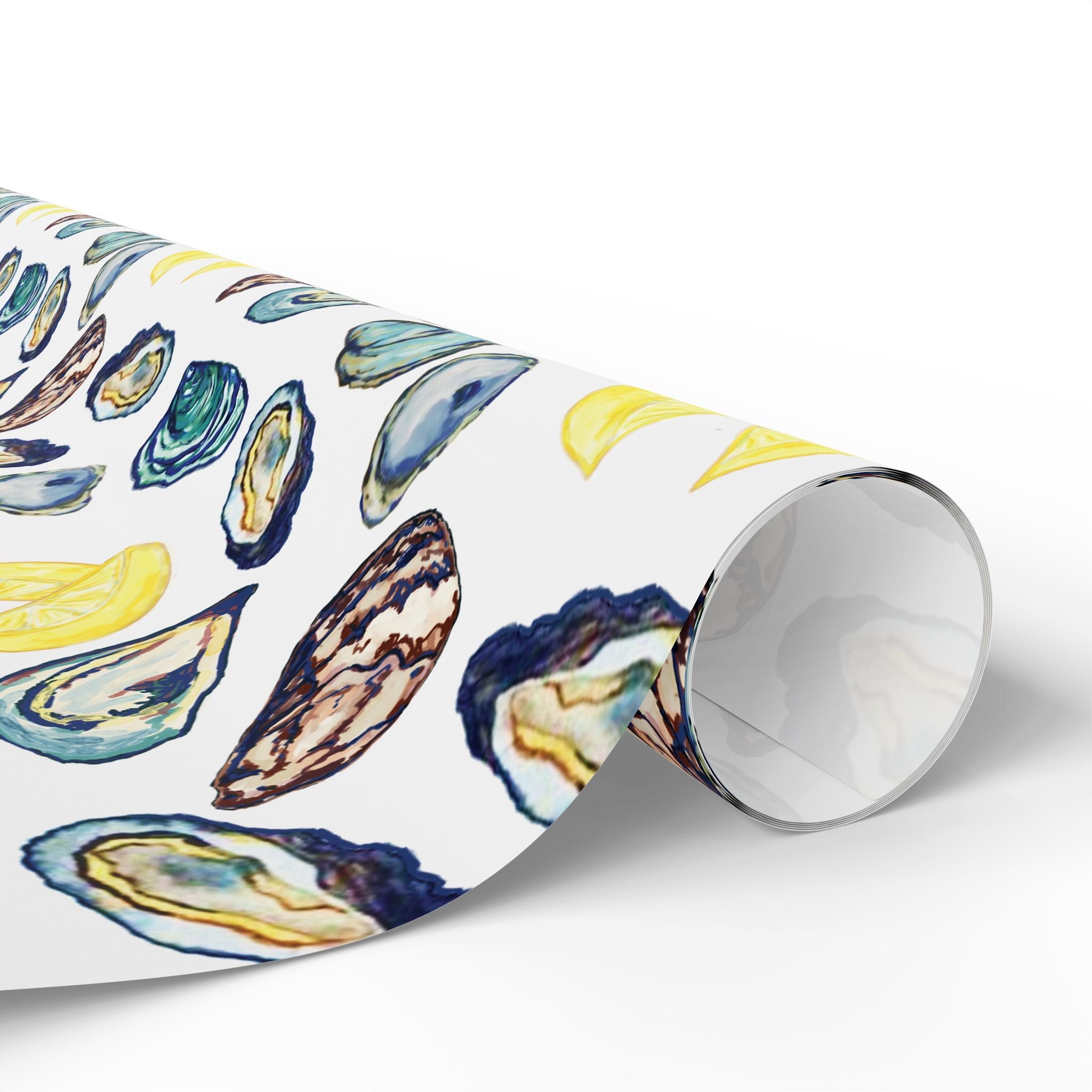 Coastal Oyster Gift Wrapping Paper, Eco-Friendly in matte or glossy available in 30 x 36, 30 x 72 or 30 x 180 - Blue Cava