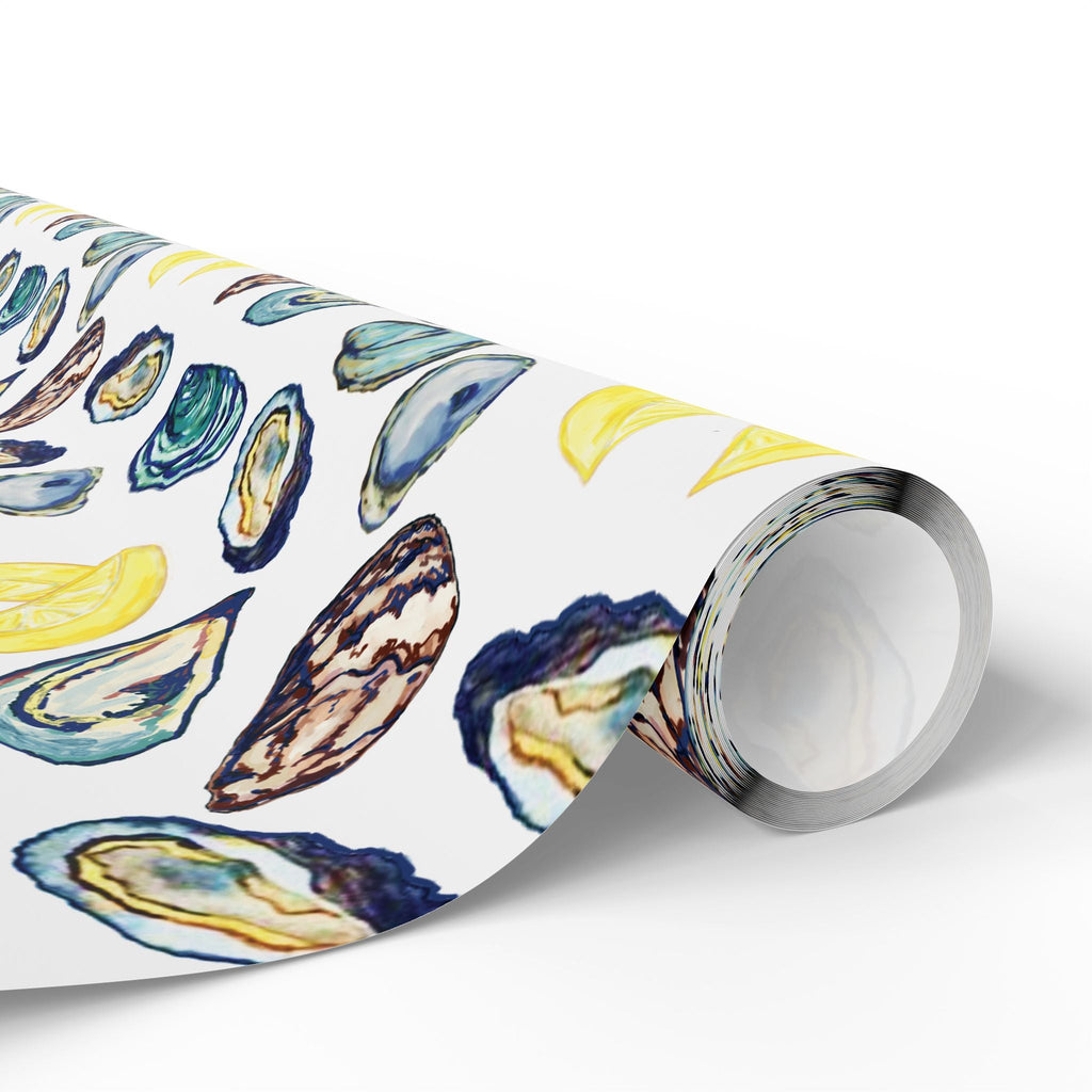 Coastal Oyster Gift Wrapping Paper, Eco-Friendly in matte or glossy available in 30 x 36, 30 x 72 or 30 x 180 - Blue Cava