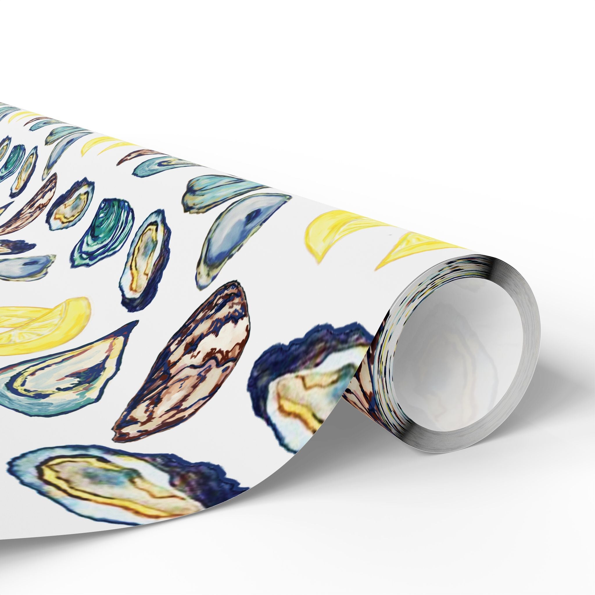 Coastal Oyster Gift Wrapping Paper, Eco-Friendly in matte or glossy available in 30 x 36, 30 x 72 or 30 x 180 - Blue Cava