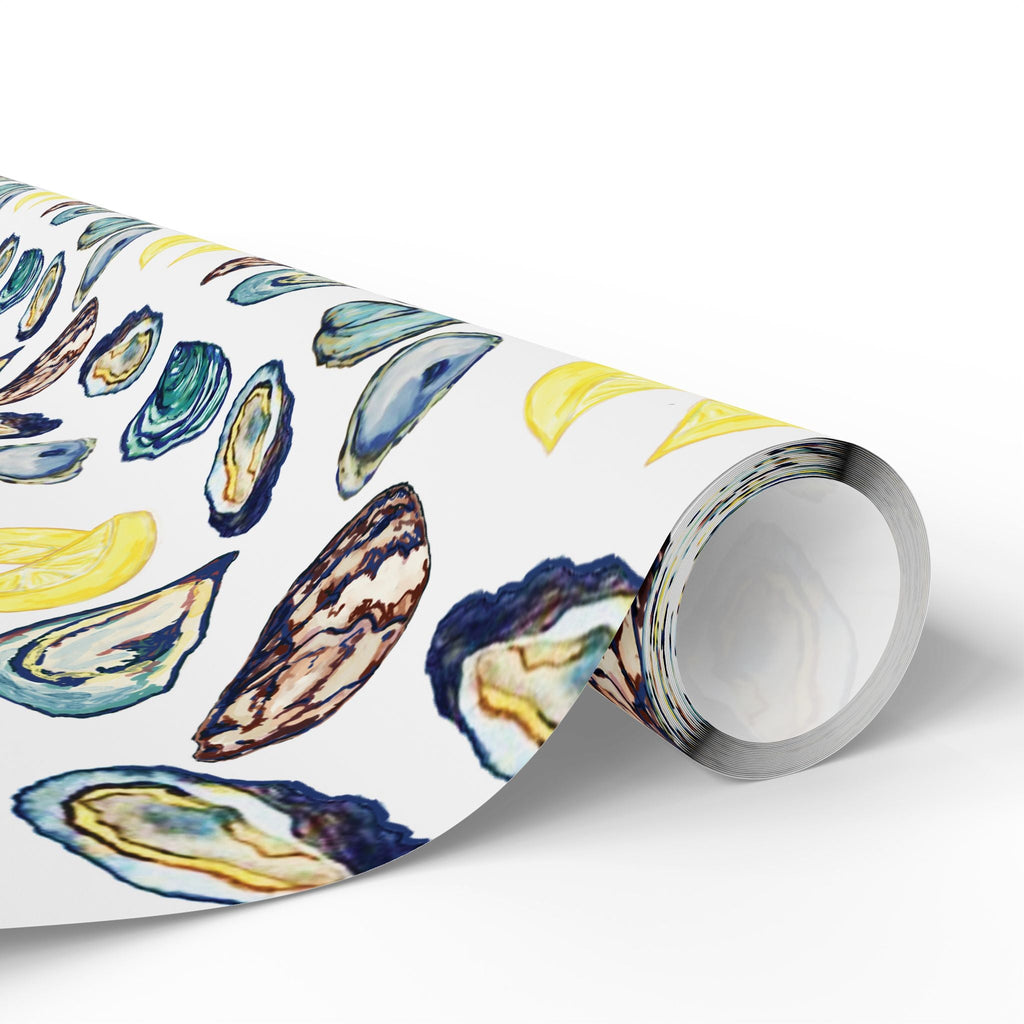 Coastal Oyster Gift Wrapping Paper, Eco-Friendly in matte or glossy available in 30 x 36, 30 x 72 or 30 x 180 - Blue Cava