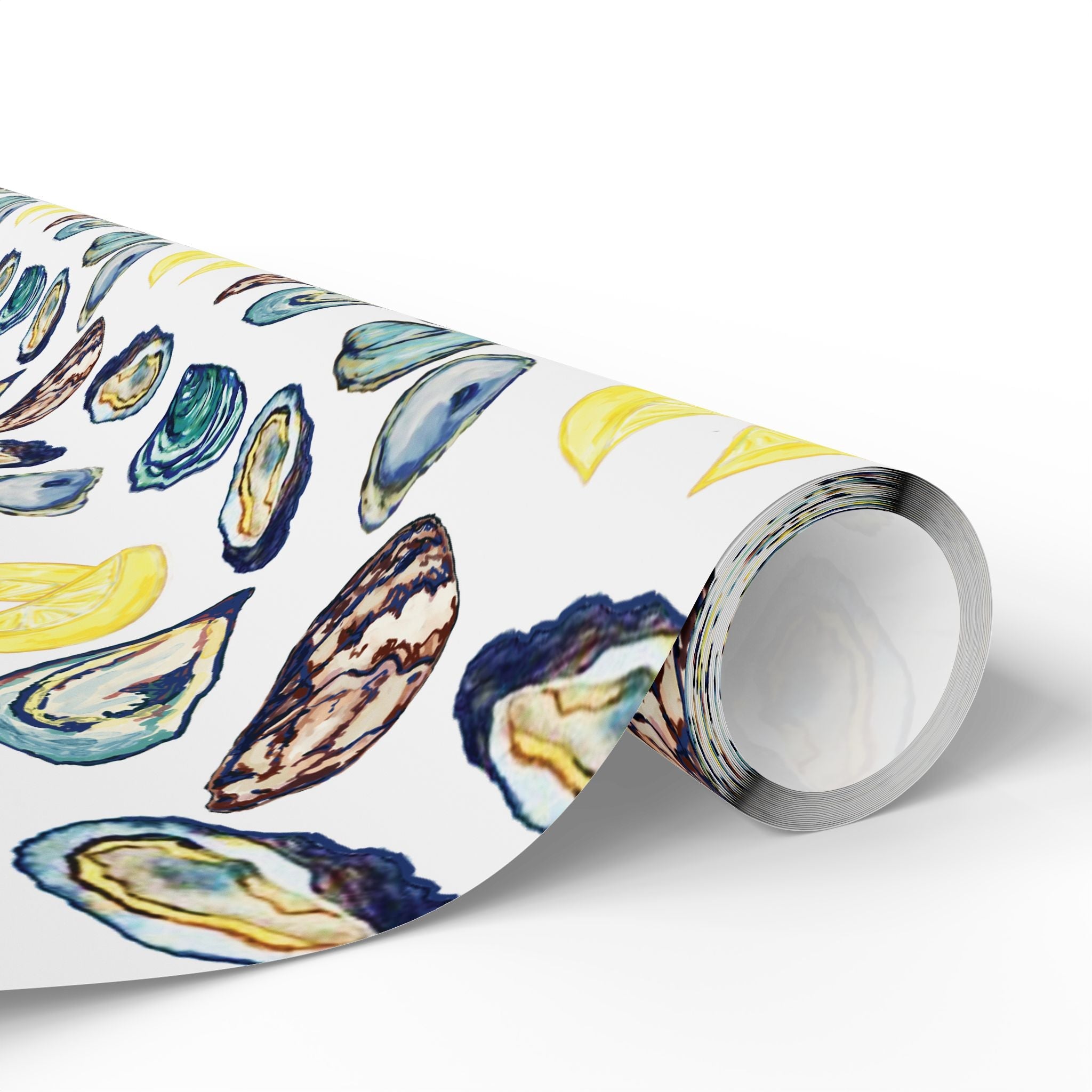 Coastal Oyster Gift Wrapping Paper, Eco-Friendly in matte or glossy available in 30 x 36, 30 x 72 or 30 x 180 - Blue Cava