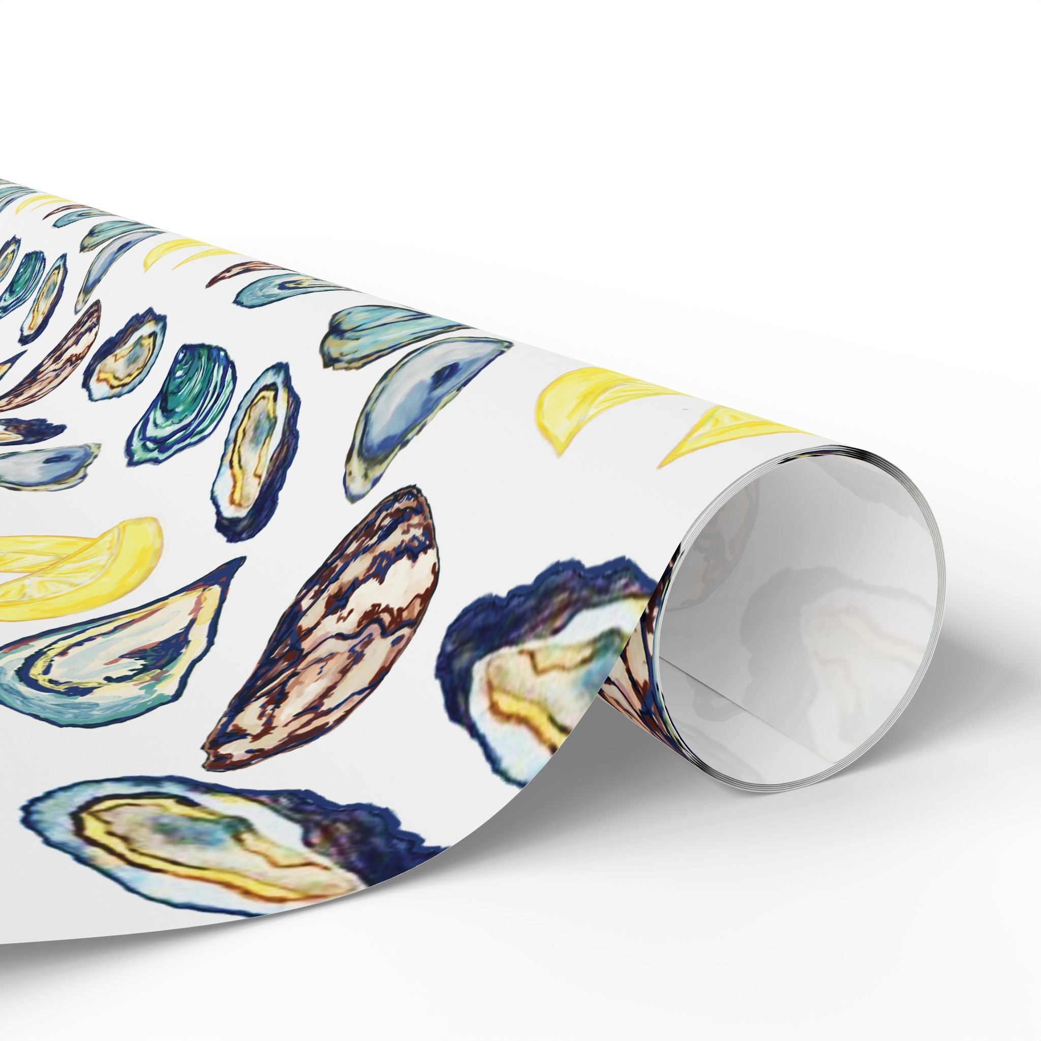 Coastal Oyster Gift Wrapping Paper, Eco-Friendly in matte or glossy available in 30 x 36, 30 x 72 or 30 x 180 - Blue Cava