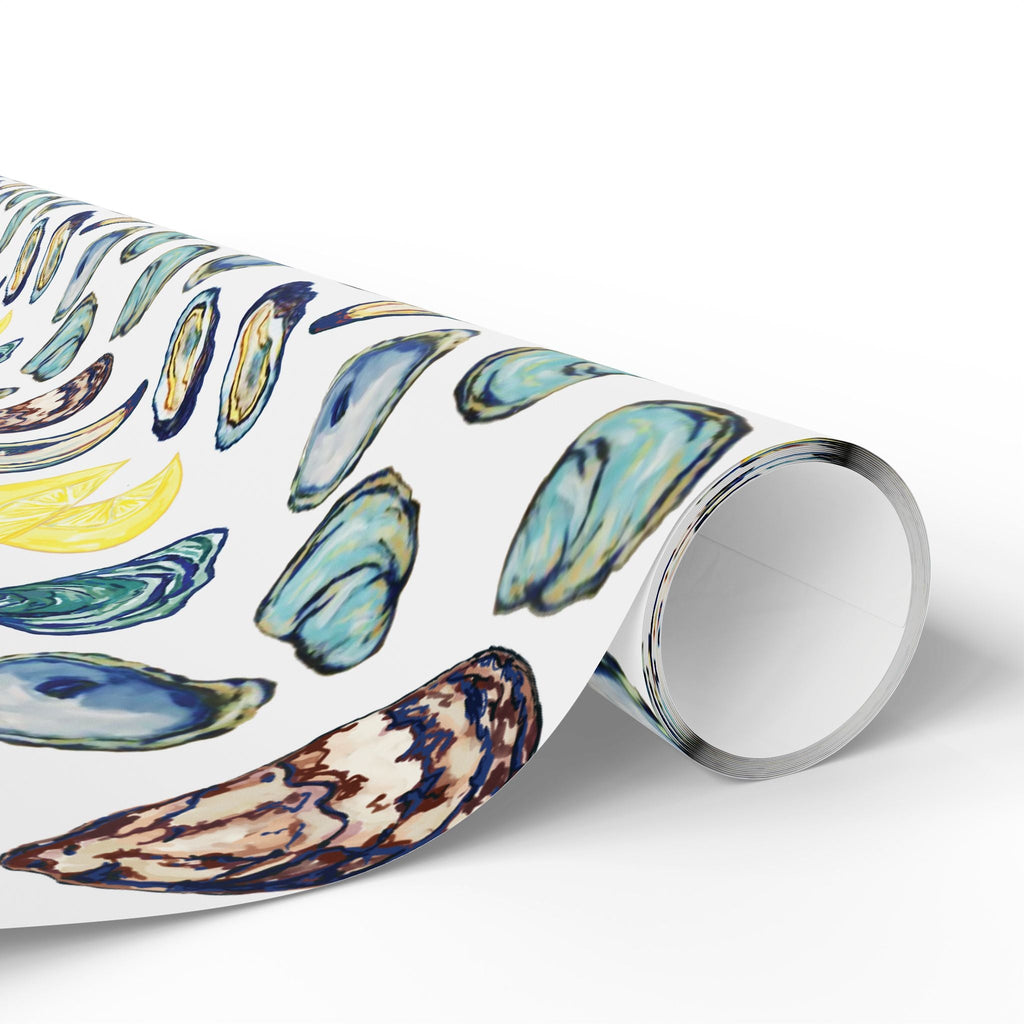Coastal Oyster Gift Wrapping Paper, Eco-Friendly in matte or glossy available in 30 x 36, 30 x 72 or 30 x 180 - Blue Cava