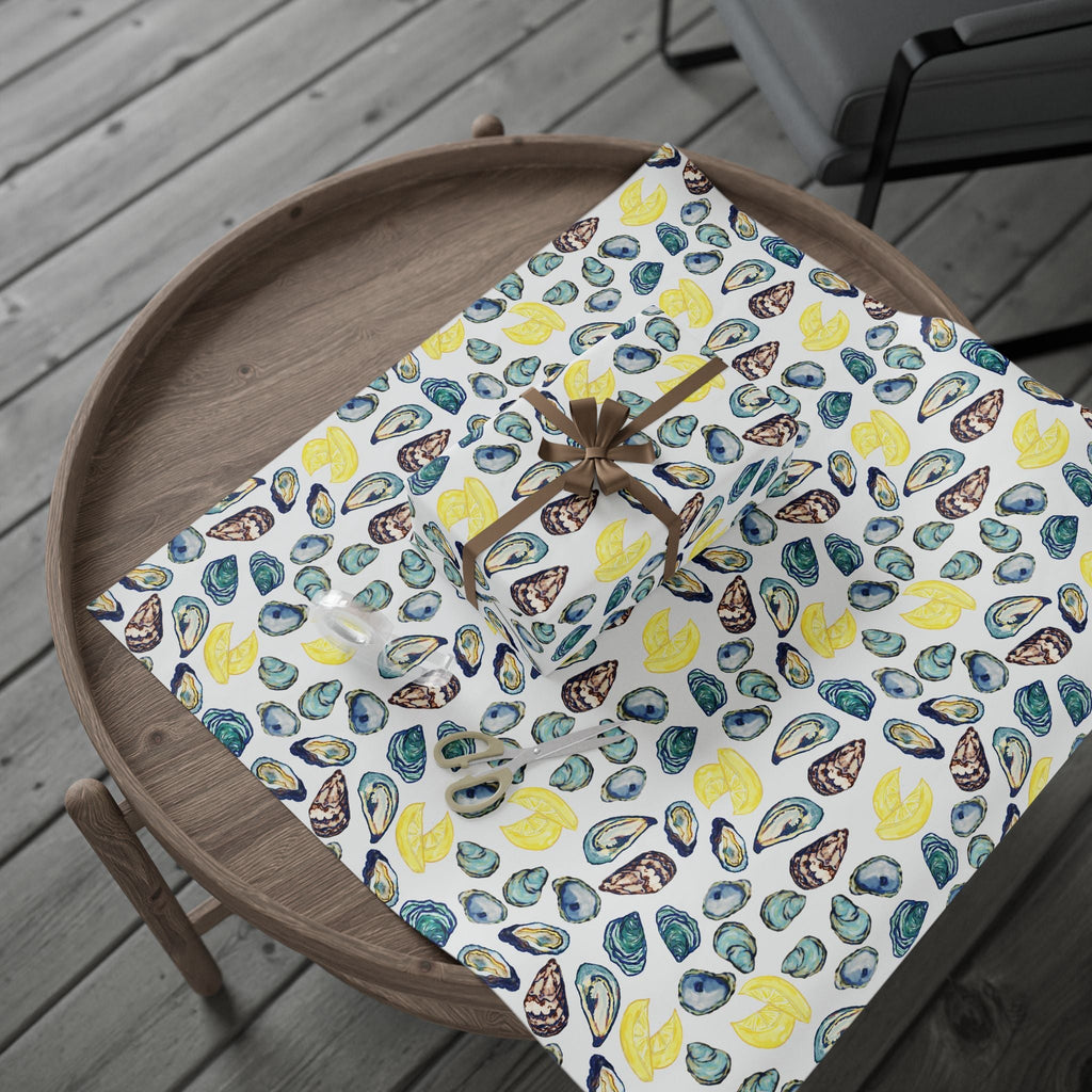 Coastal Oyster Gift Wrapping Paper, Eco-Friendly in matte or glossy available in 30 x 36, 30 x 72 or 30 x 180 - Blue Cava