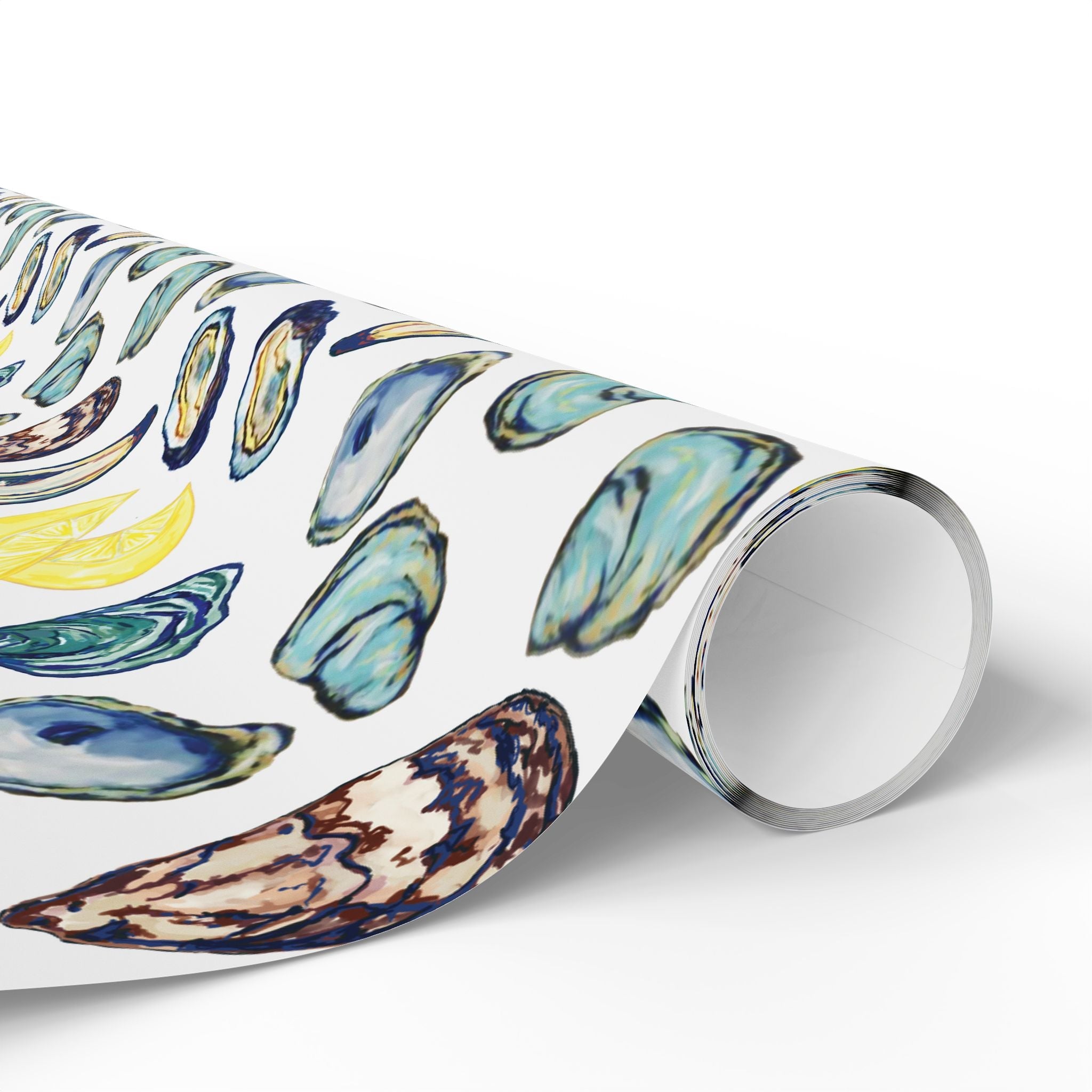 Coastal Oyster Gift Wrapping Paper, Eco-Friendly in matte or glossy available in 30 x 36, 30 x 72 or 30 x 180 - Blue Cava