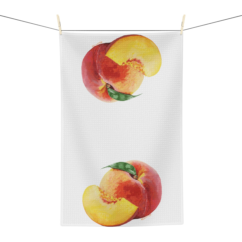 Peach Watercolor Microfiber Waffle Kitchen Towel - Blue Cava