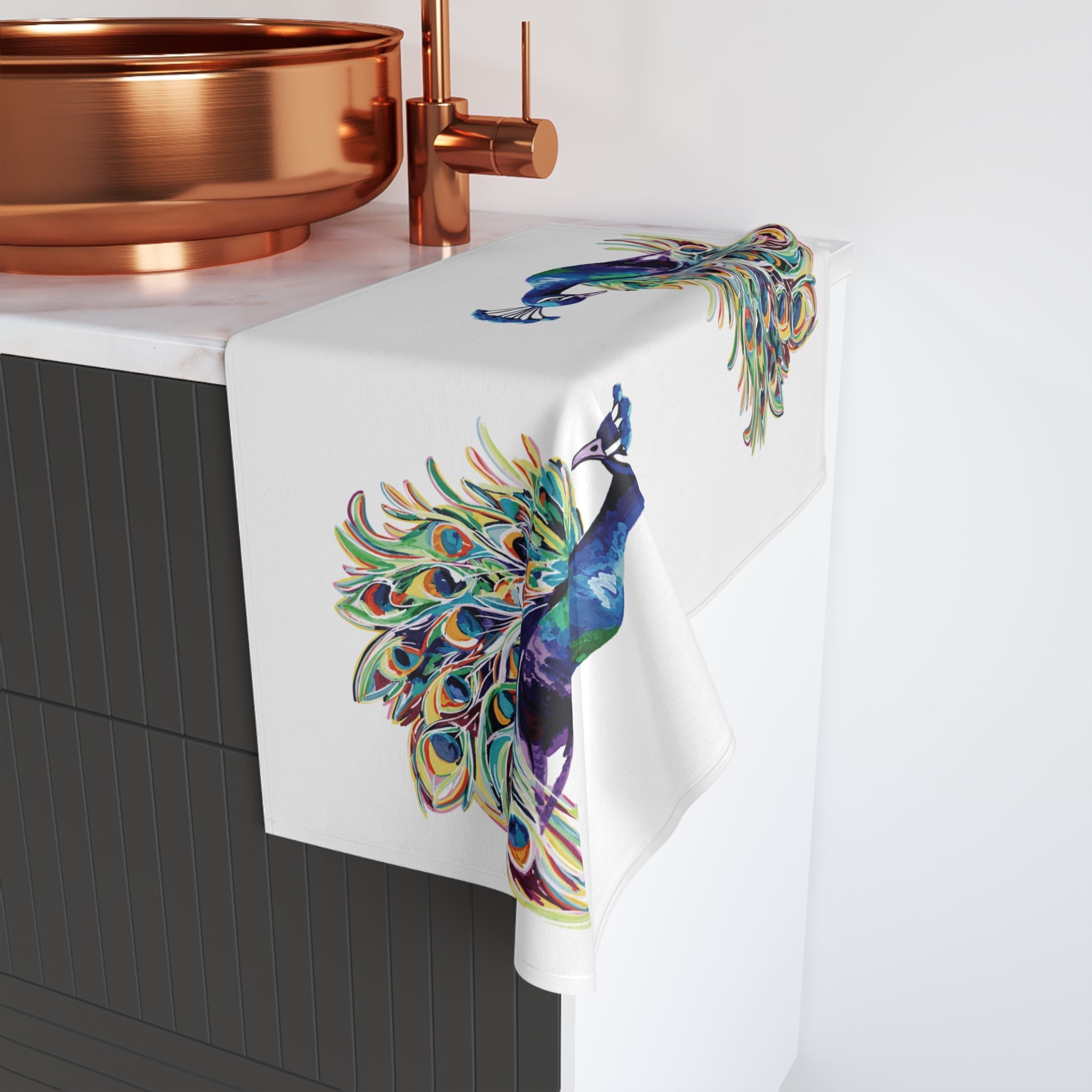 Peacock Cotton Hand Towel - Blue Cava