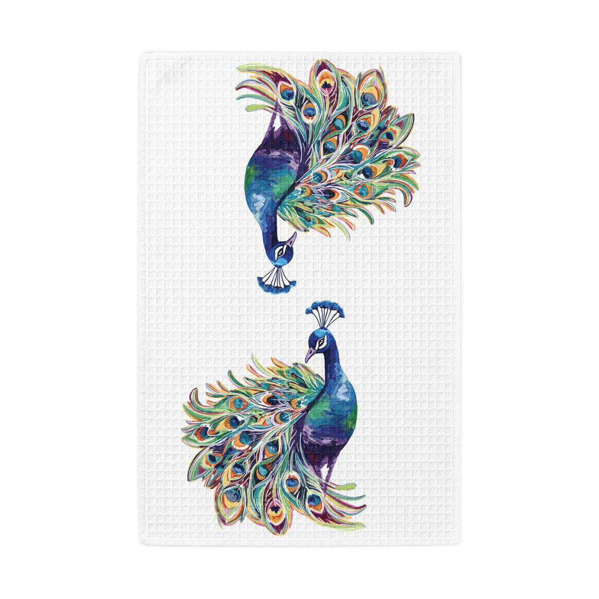 Peacock Print Waffle Weave Kitchen Towel - Blue Cava