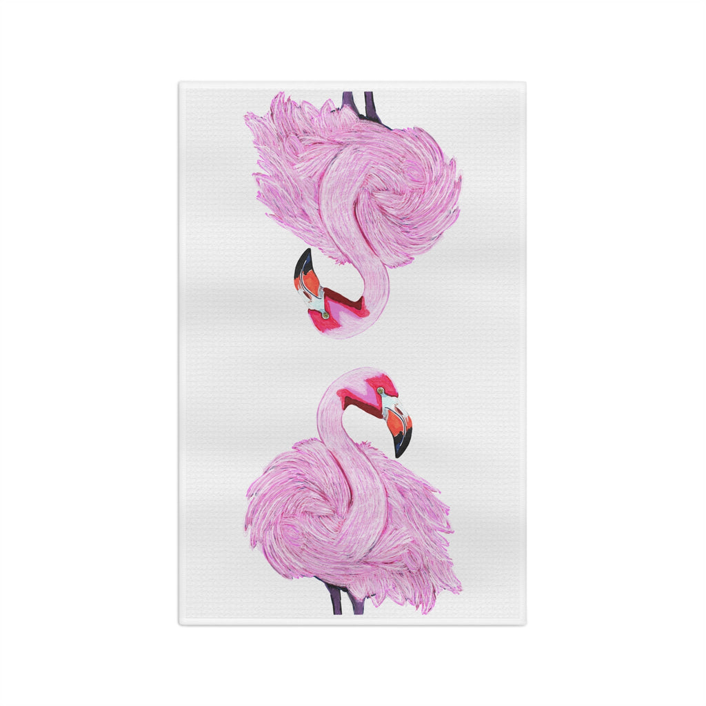 Pink Flamingo Microfiber Waffle Kitchen Towel — Tropical Kitchen Décor - Blue Cava