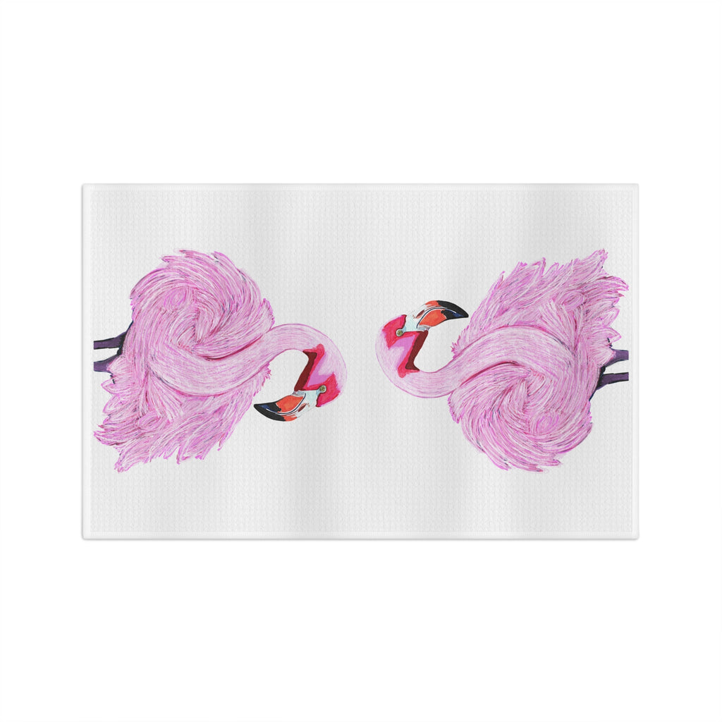 Pink Flamingo Microfiber Waffle Kitchen Towel — Tropical Kitchen Décor - Blue Cava