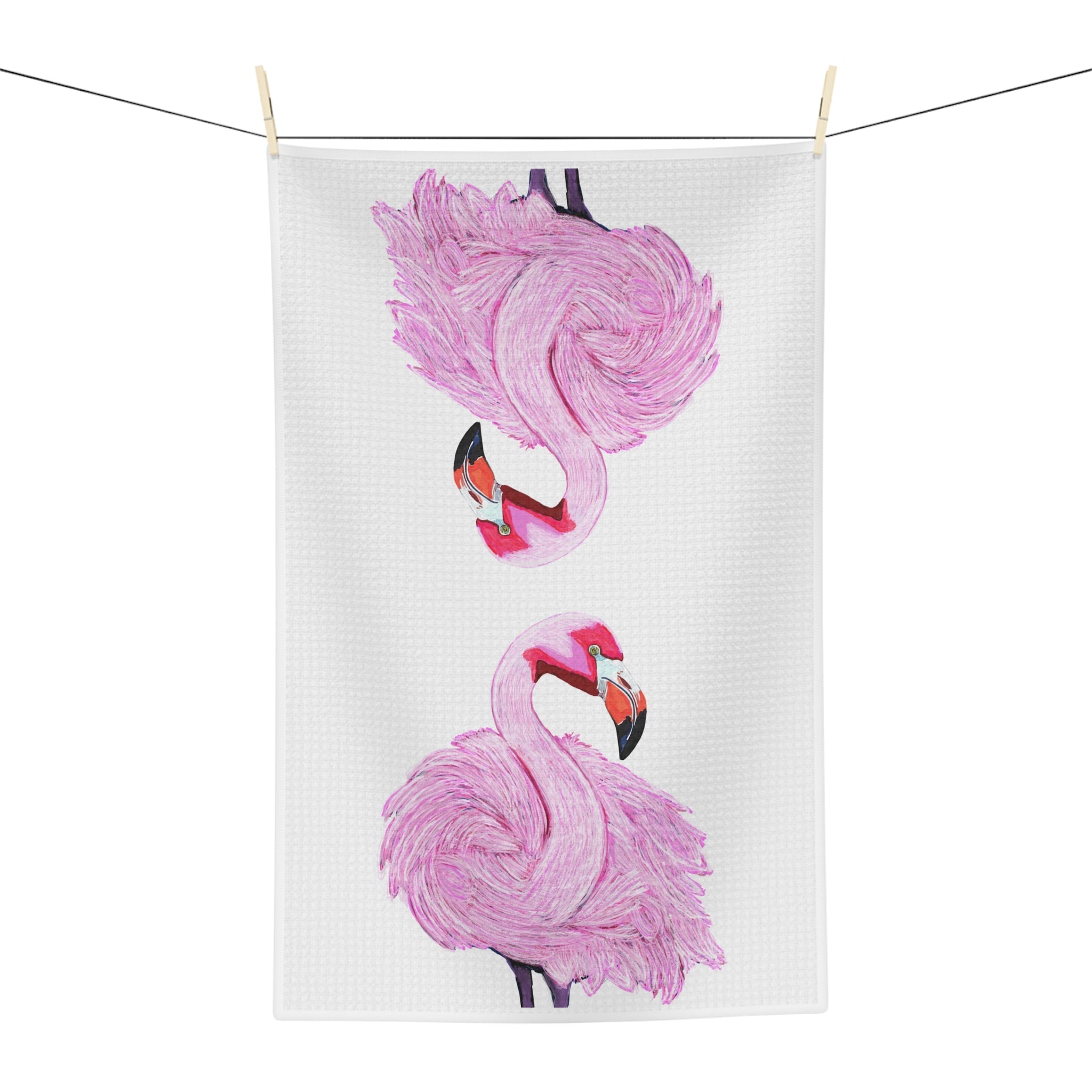 Pink Flamingo Microfiber Waffle Kitchen Towel — Tropical Kitchen Décor - Blue Cava