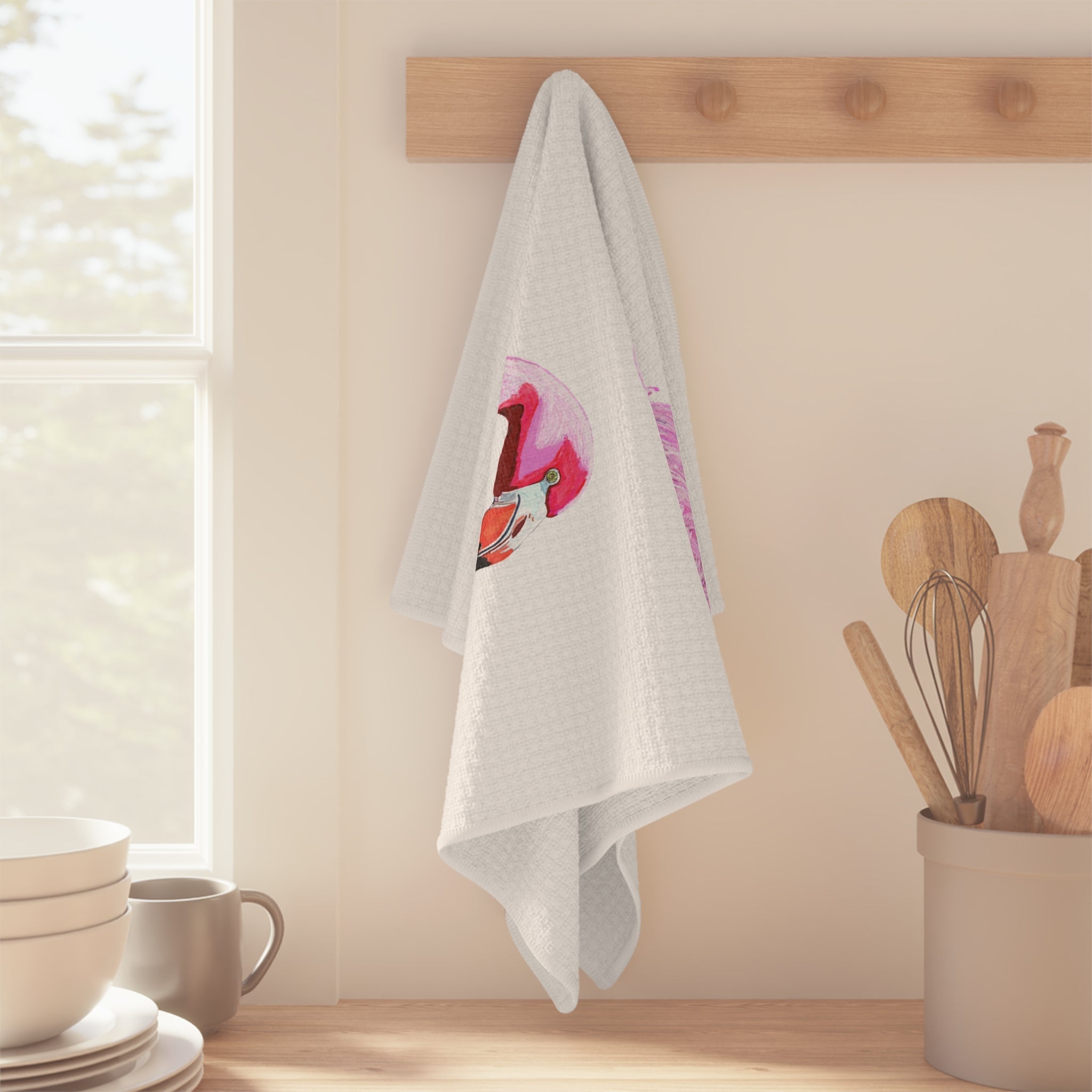 Pink Flamingo Microfiber Waffle Kitchen Towel — Tropical Kitchen Décor - Blue Cava