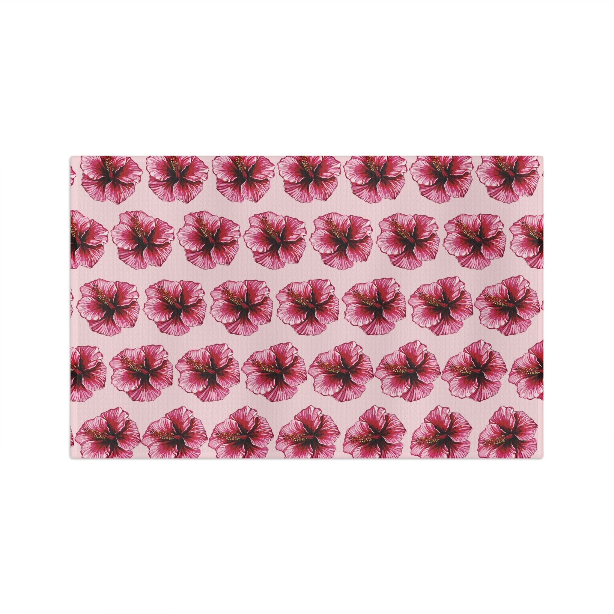 Pink Floral Hibiscus Microfiber Waffle Kitchen Towel - Blue Cava