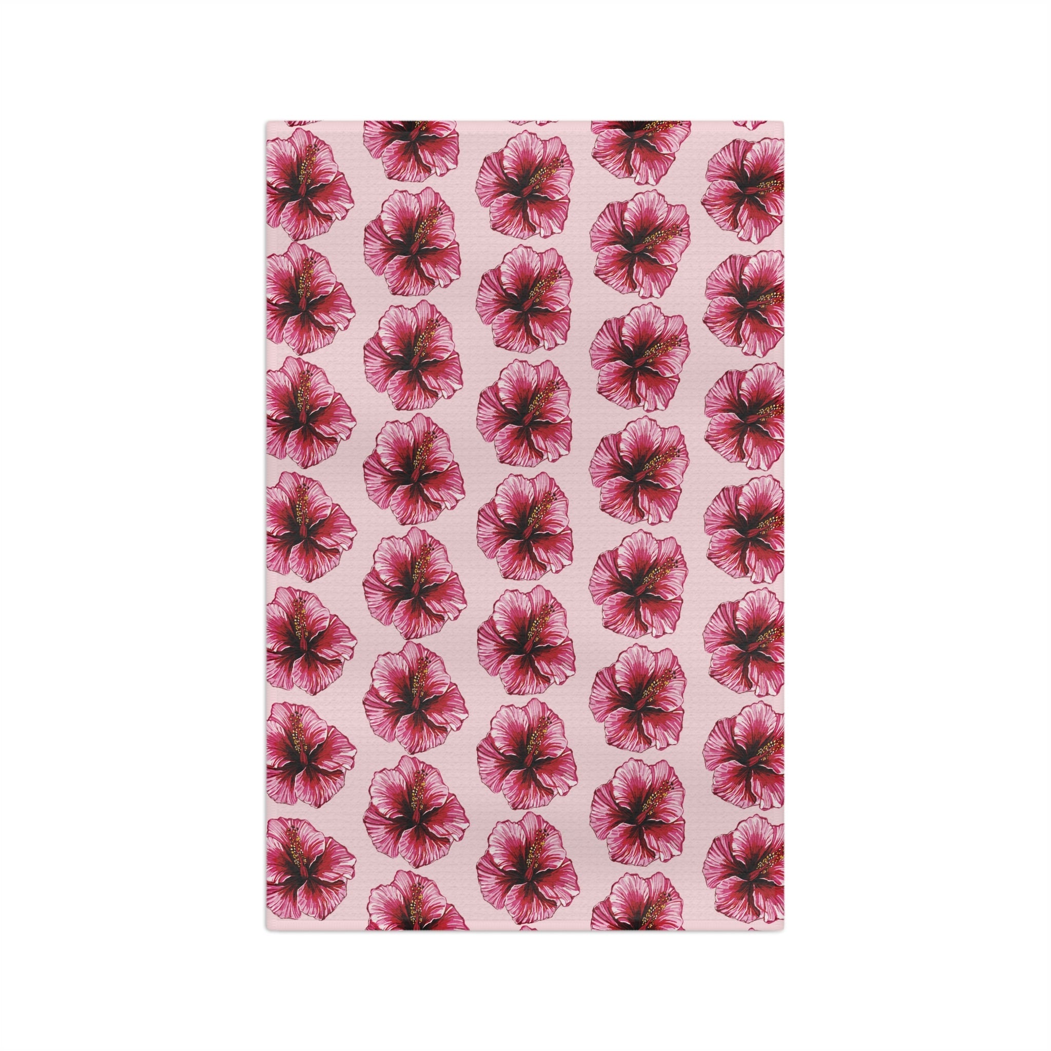Pink Floral Hibiscus Microfiber Waffle Kitchen Towel - Blue Cava