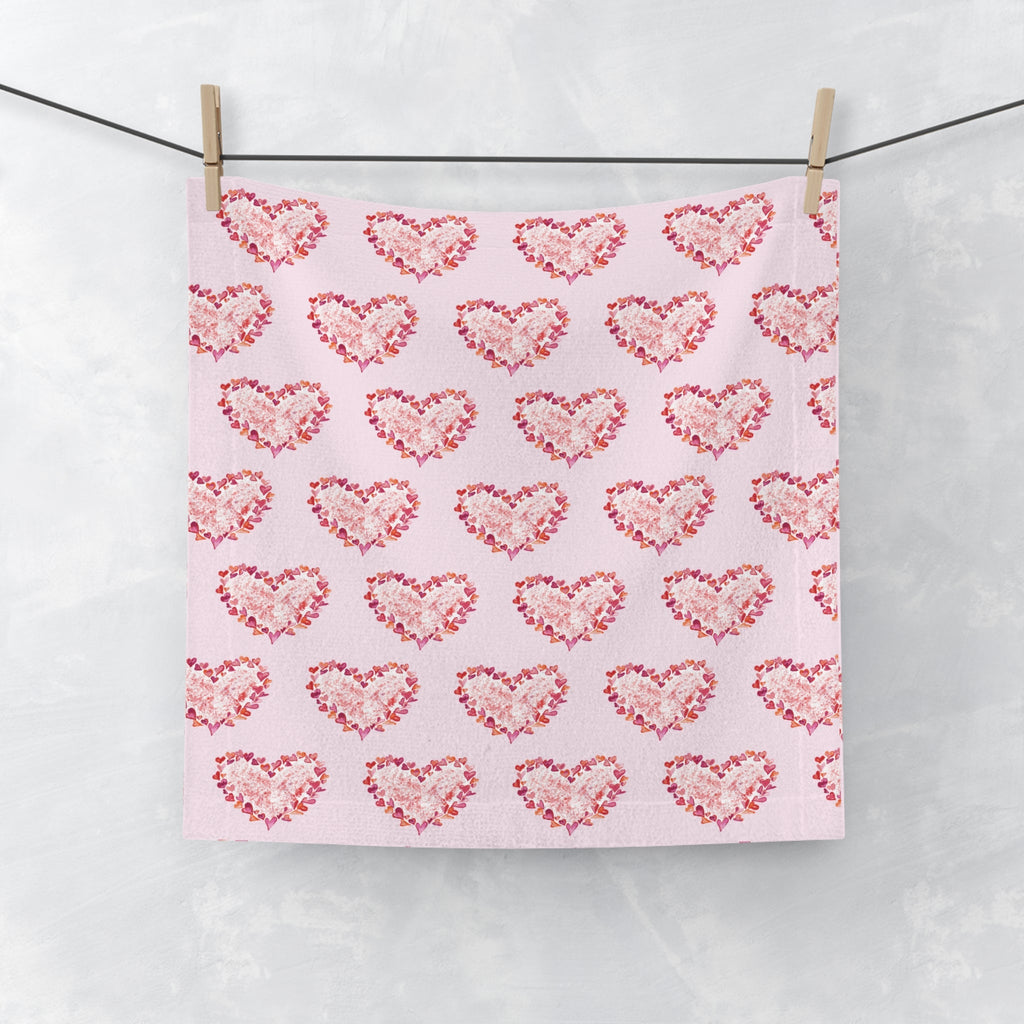 Pink Heart Washcloth Towel — Cute Valentine's Cotton Face Cloth - Blue Cava