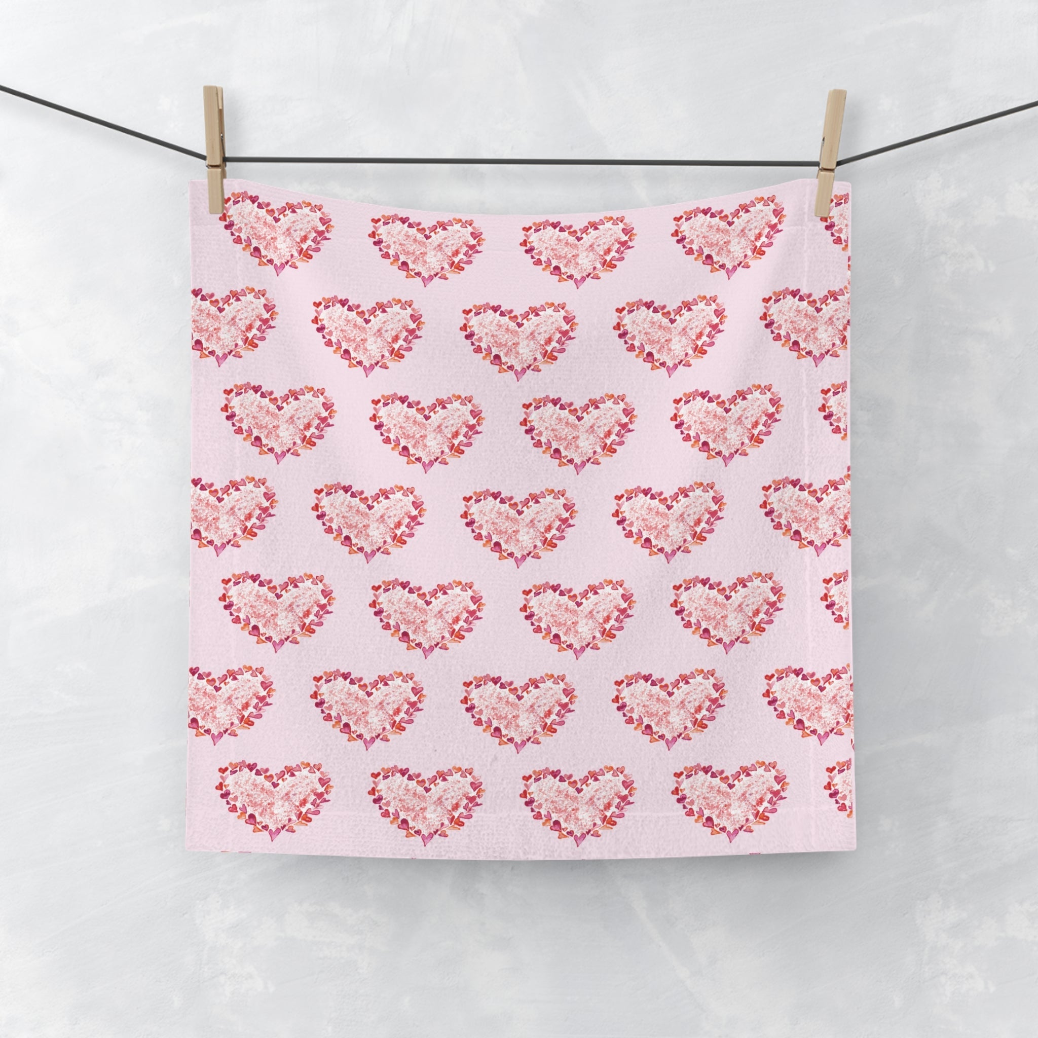 Pink Heart Washcloth Towel — Cute Valentine's Cotton Face Cloth - Blue Cava