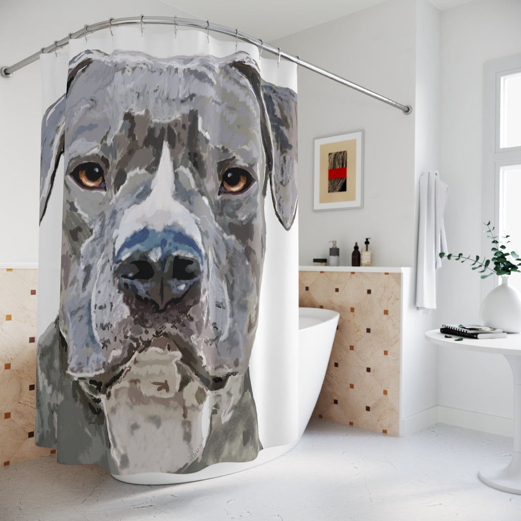 Pit Bull Dog Portrait Shower Curtain — Bathroom Decor - Blue Cava
