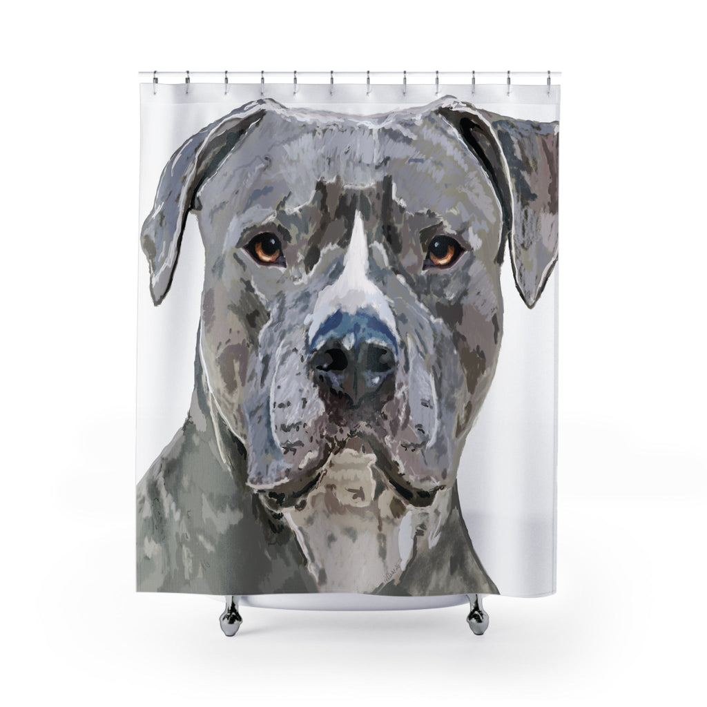 Pit Bull Dog Portrait Shower Curtain — Bathroom Decor - Blue Cava