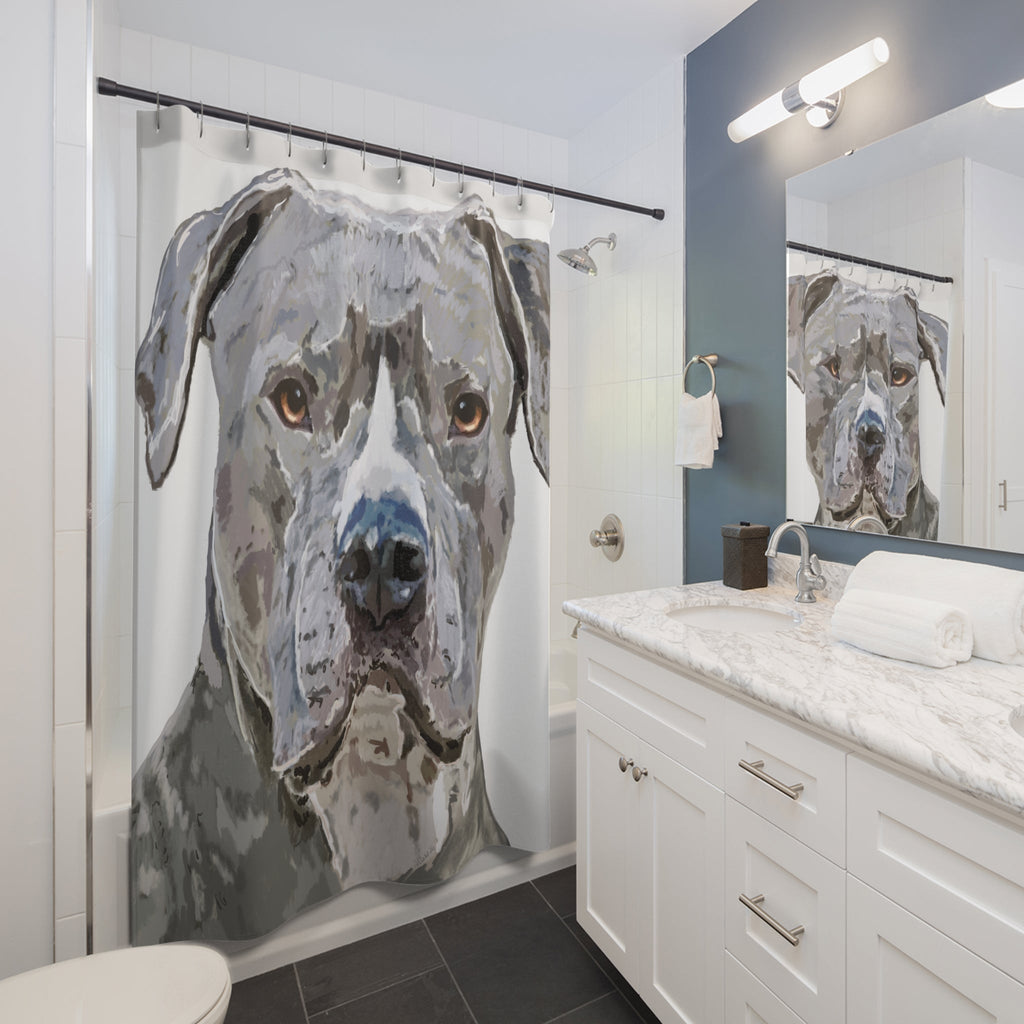 Pit Bull Dog Portrait Shower Curtain — Bathroom Decor - Blue Cava
