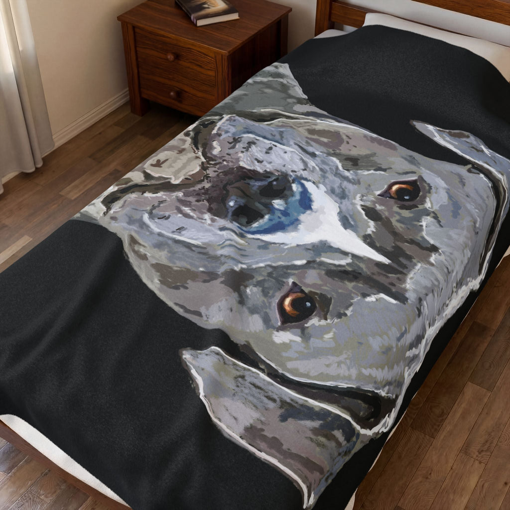 Pitbull Watercolor Portrait Velveteen Plush Blanket - Blue Cava