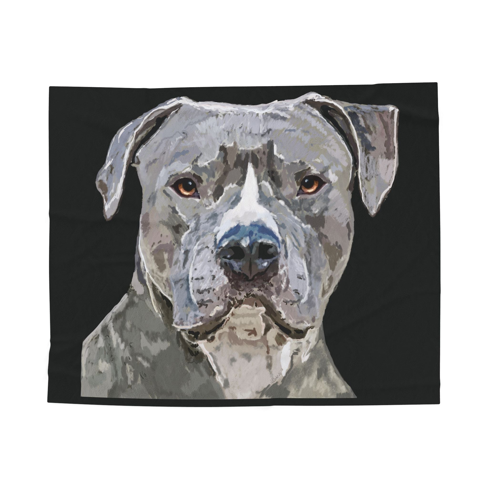 Pitbull Watercolor Portrait Velveteen Plush Blanket - Blue Cava