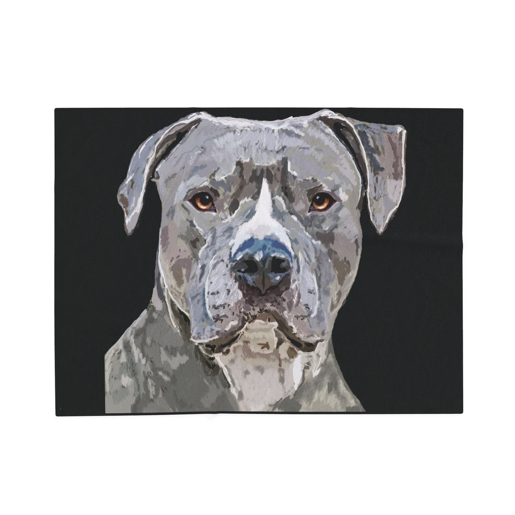 Pitbull Watercolor Portrait Velveteen Plush Blanket - Blue Cava