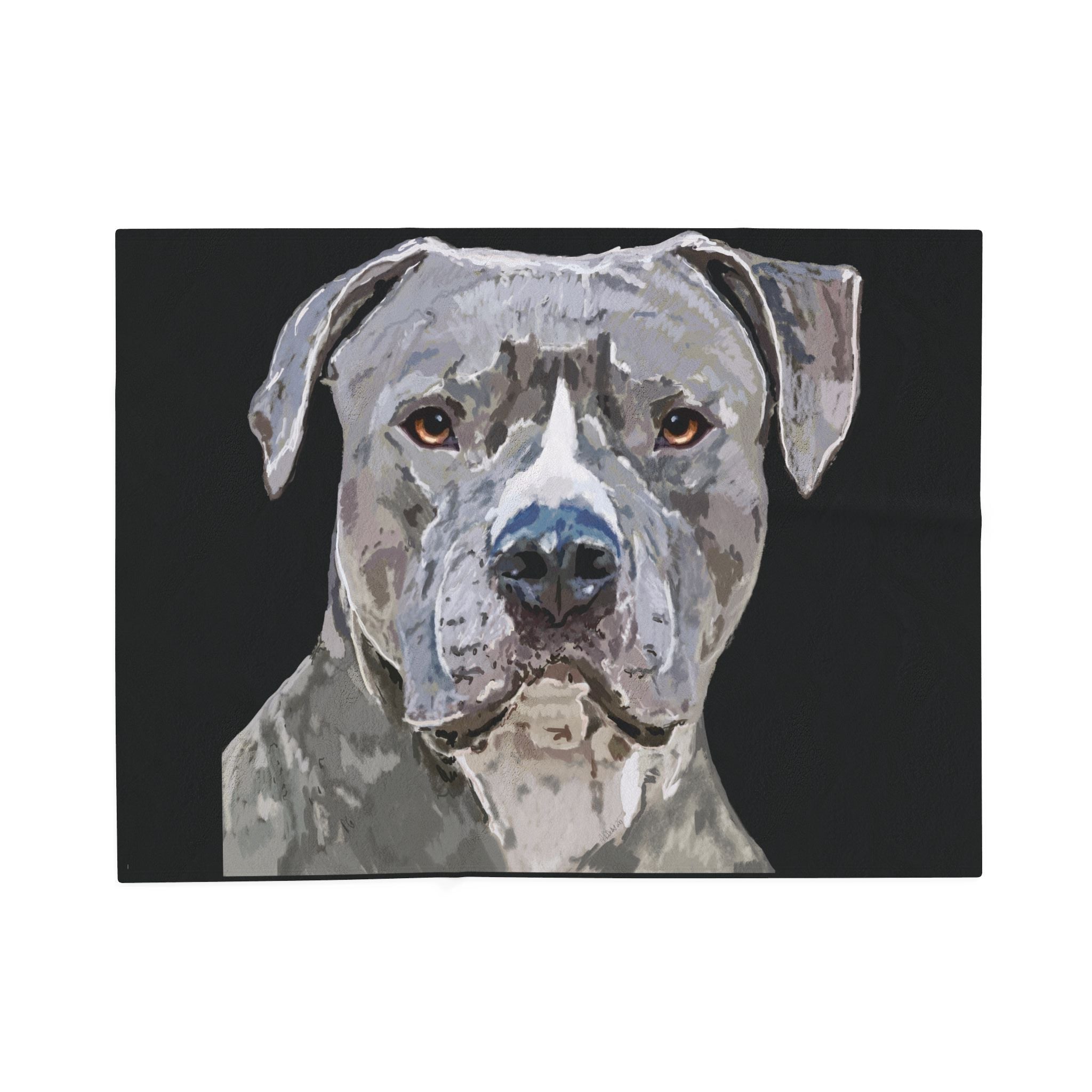 Pitbull Watercolor Portrait Velveteen Plush Blanket - Blue Cava