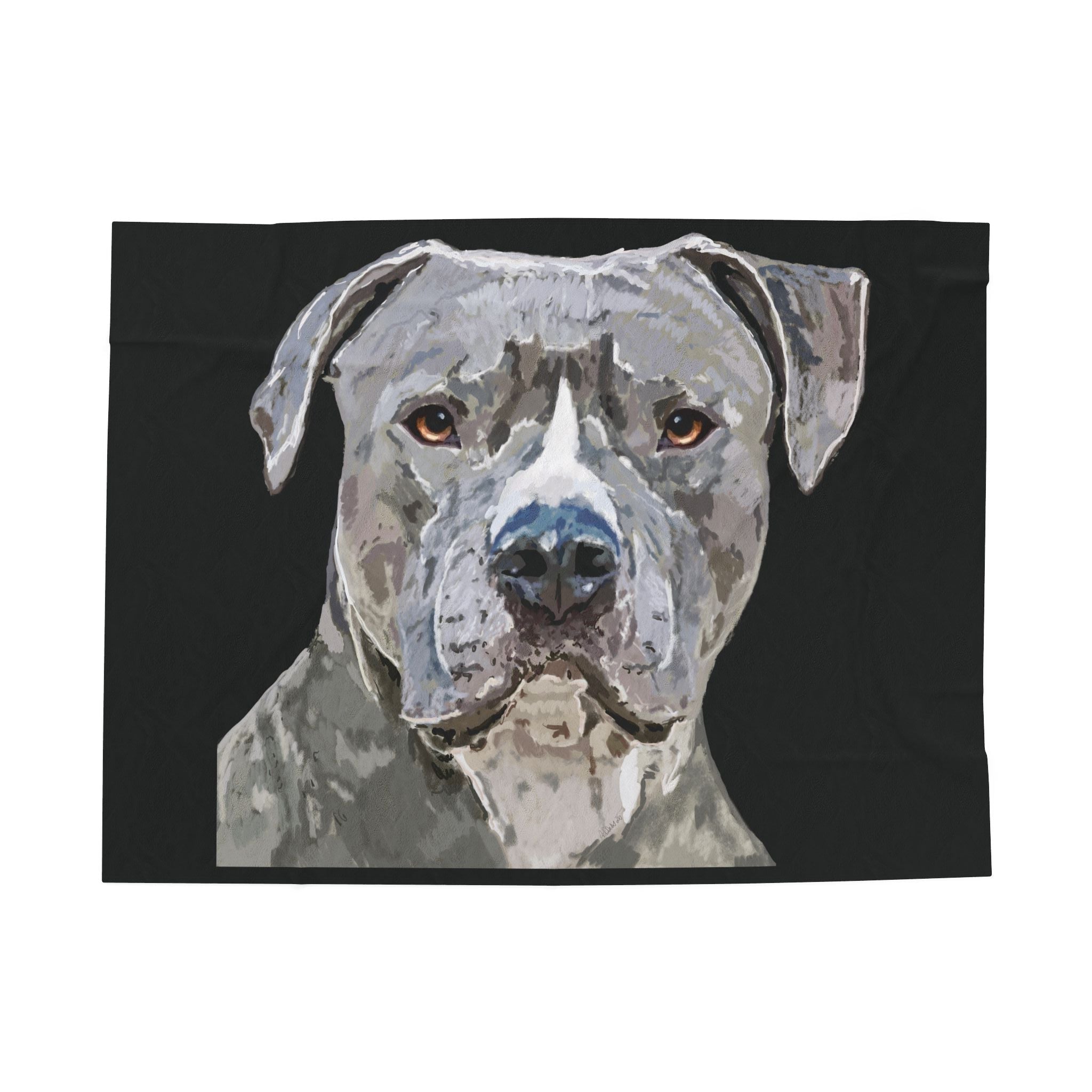 Pitbull Watercolor Portrait Velveteen Plush Blanket - Blue Cava