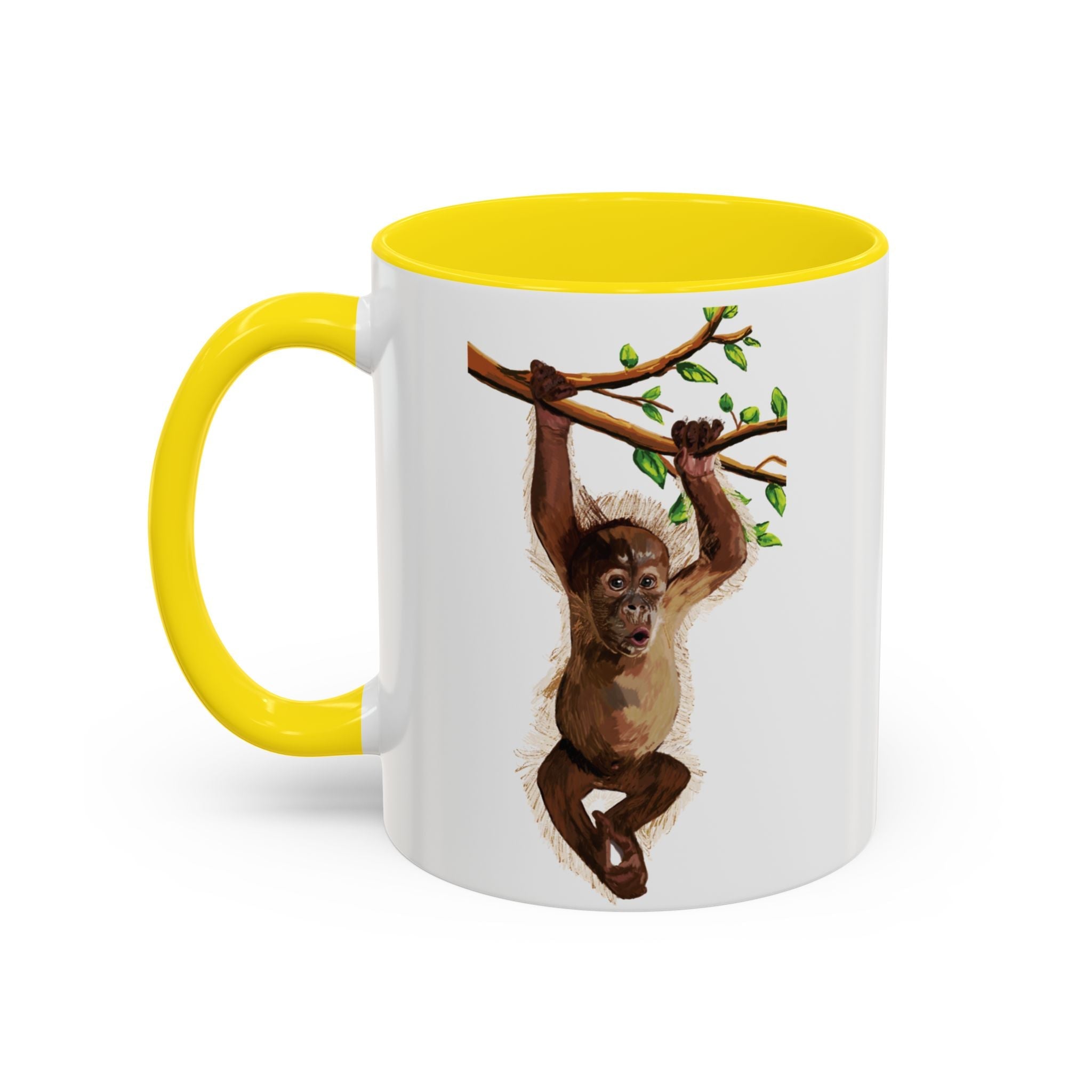 Playful Hanging Monkey Two Tone Ceramic Coffee Mugs - Blue Cava