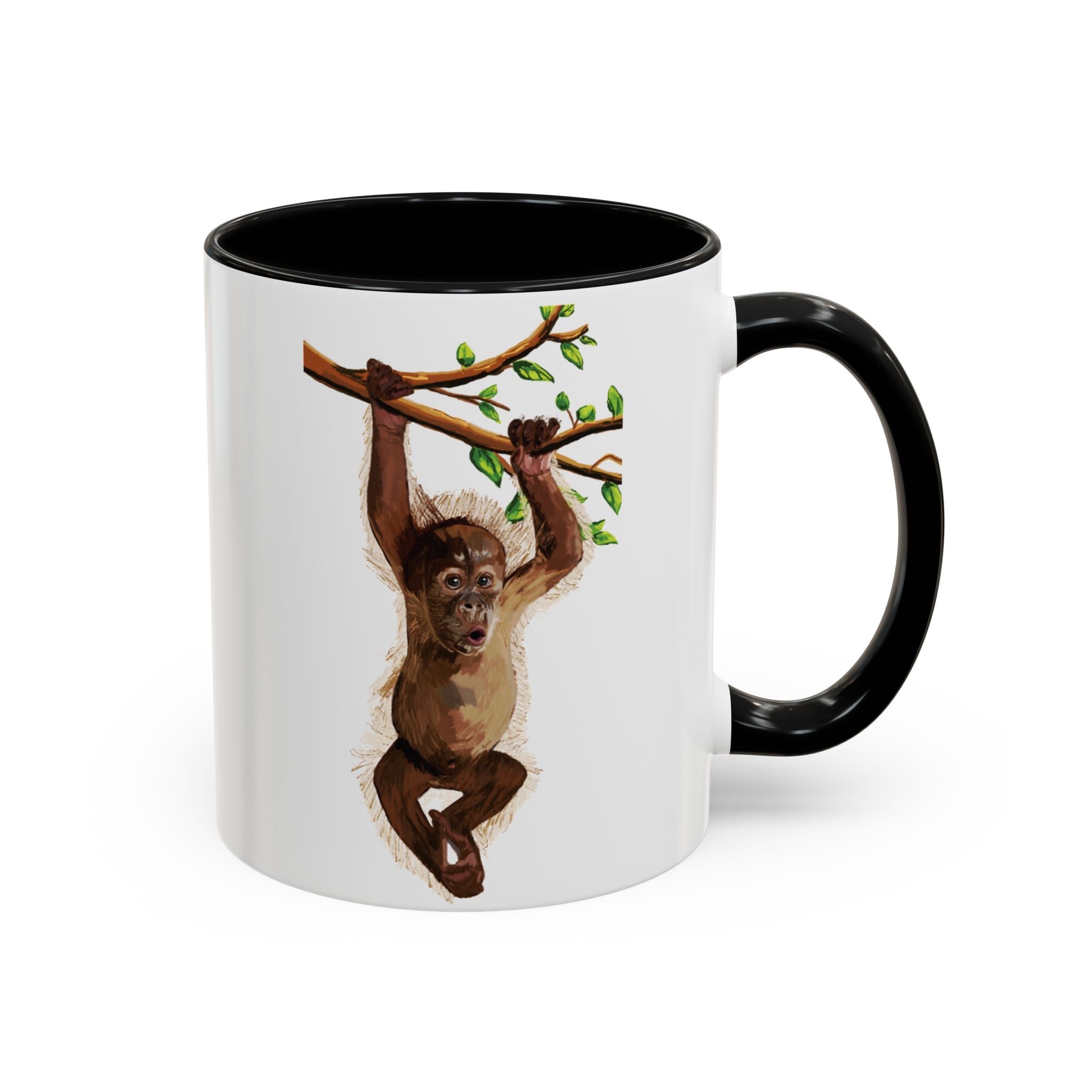 Playful Hanging Monkey Two Tone Ceramic Coffee Mugs - Blue Cava