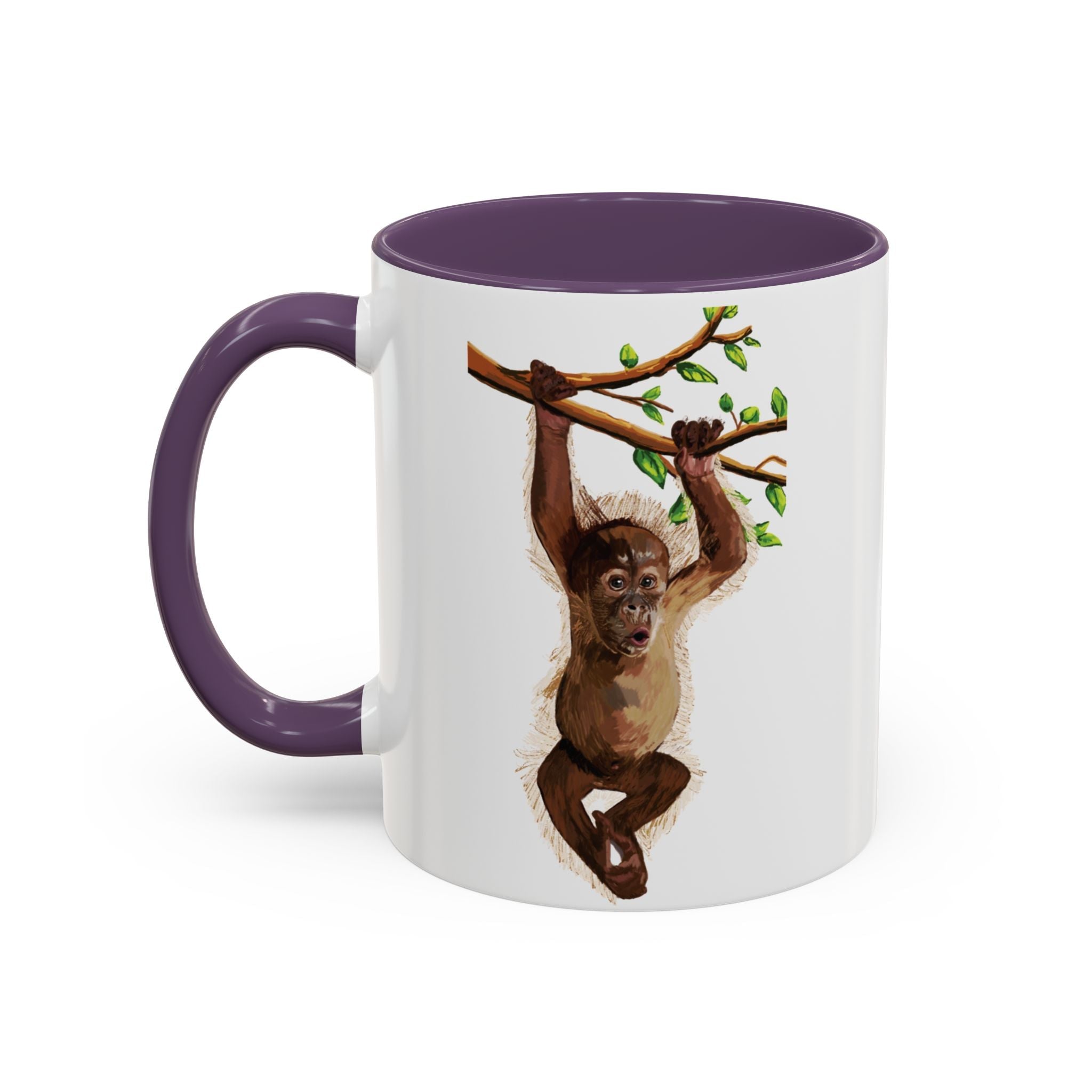 Playful Hanging Monkey Two Tone Ceramic Coffee Mugs - Blue Cava