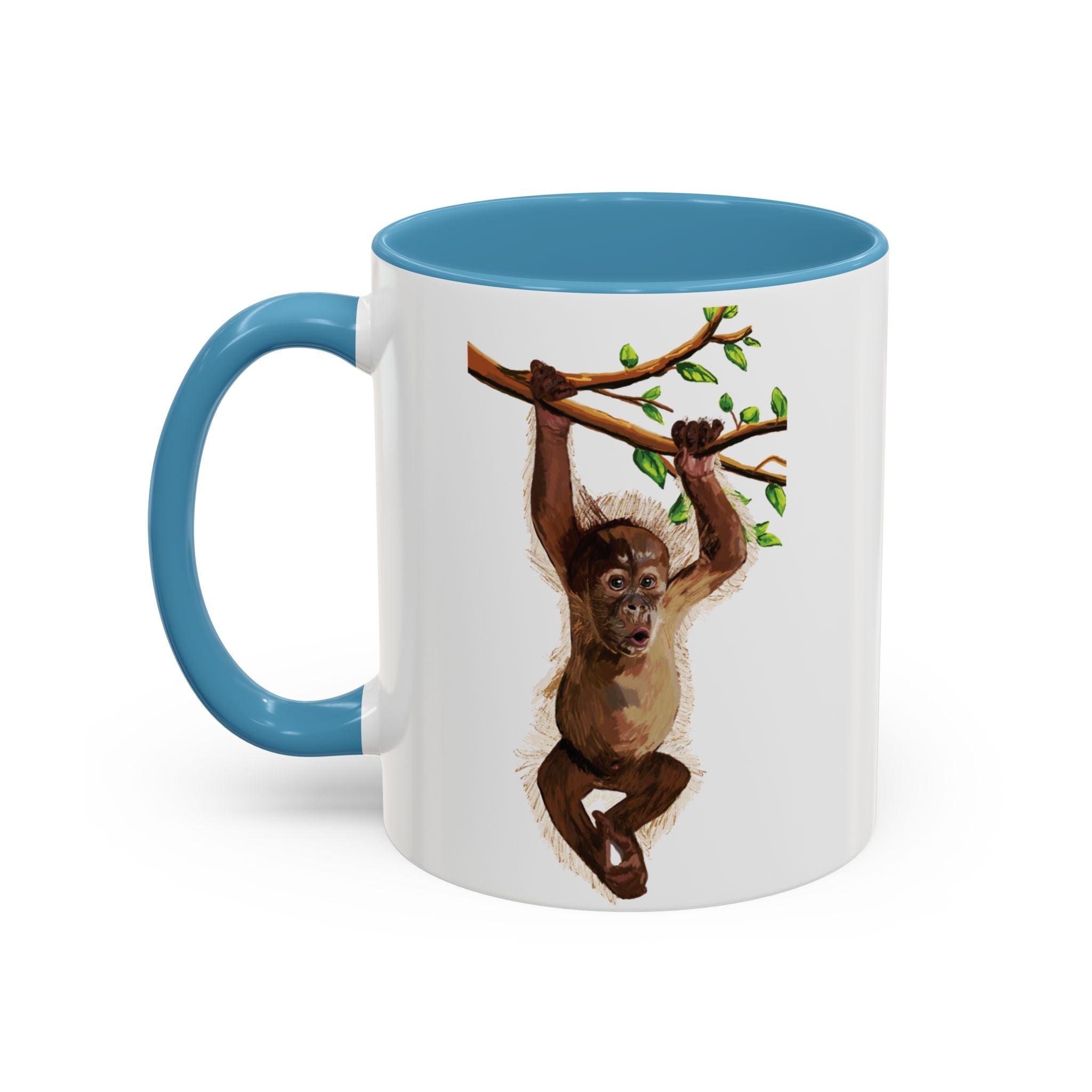 Playful Hanging Monkey Two Tone Ceramic Coffee Mugs - Blue Cava