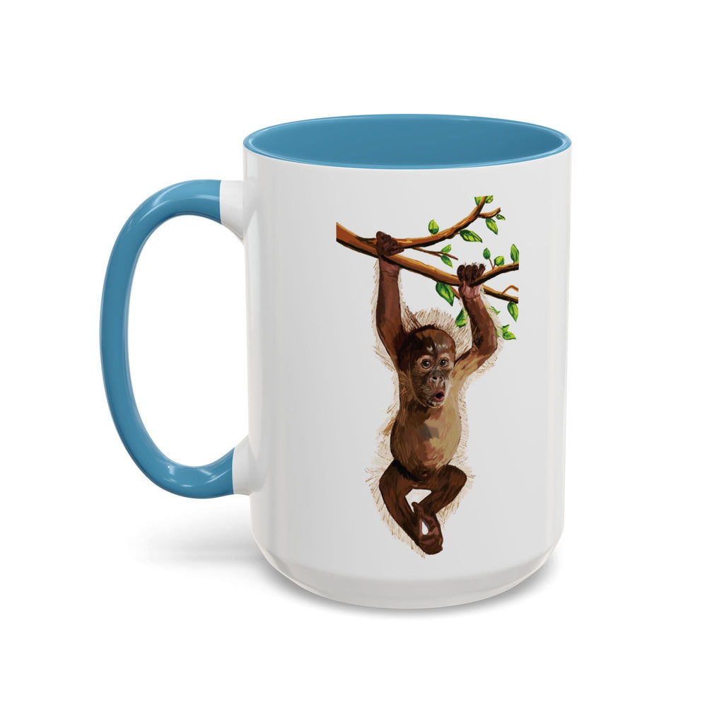 Playful Hanging Monkey Two Tone Ceramic Coffee Mugs - Blue Cava