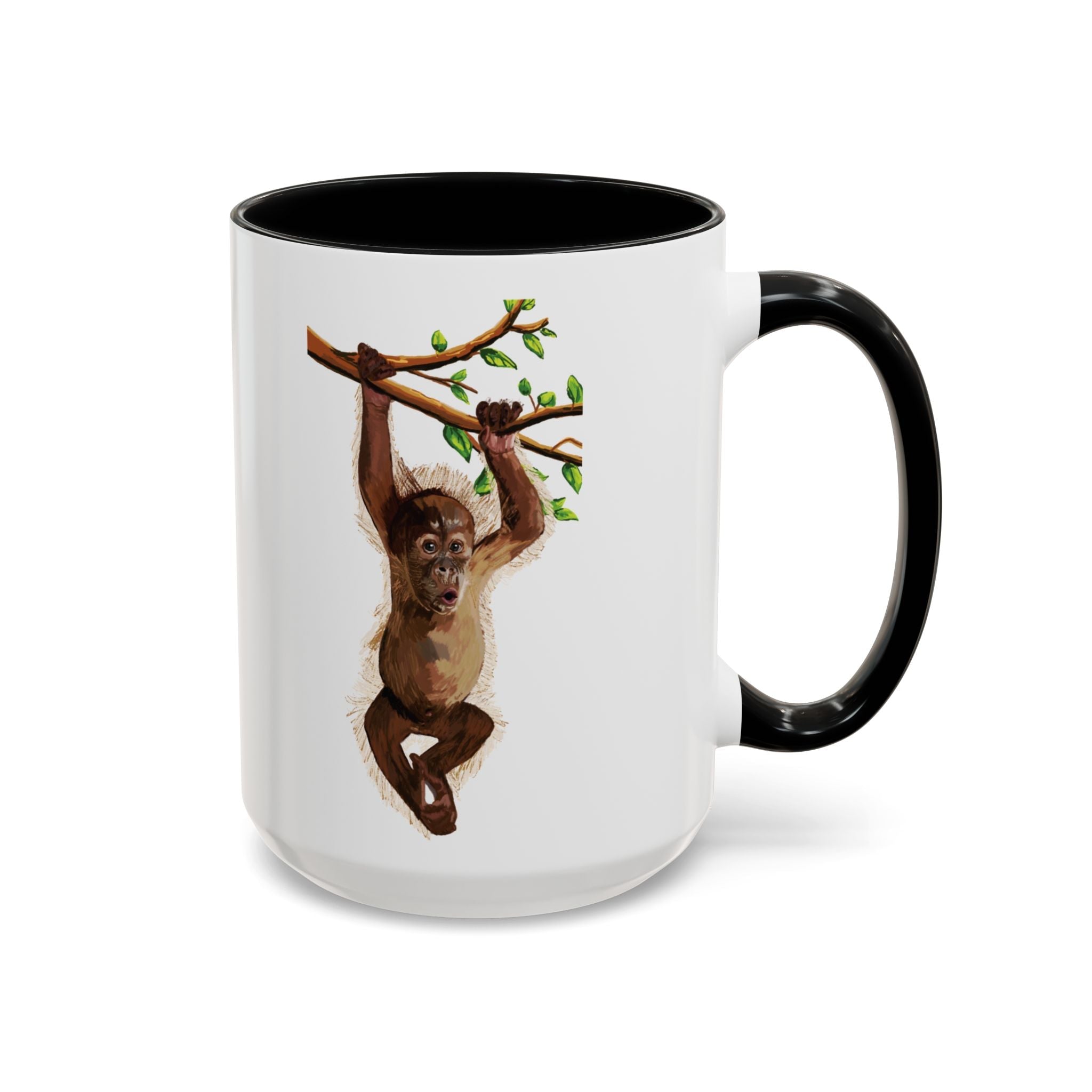 Playful Hanging Monkey Two Tone Ceramic Coffee Mugs - Blue Cava