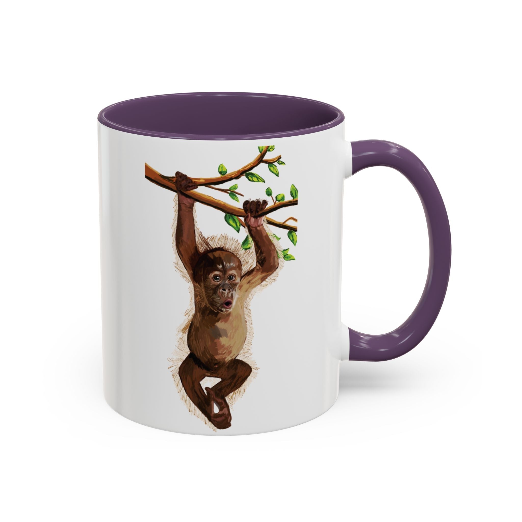 Playful Hanging Monkey Two Tone Ceramic Coffee Mugs - Blue Cava