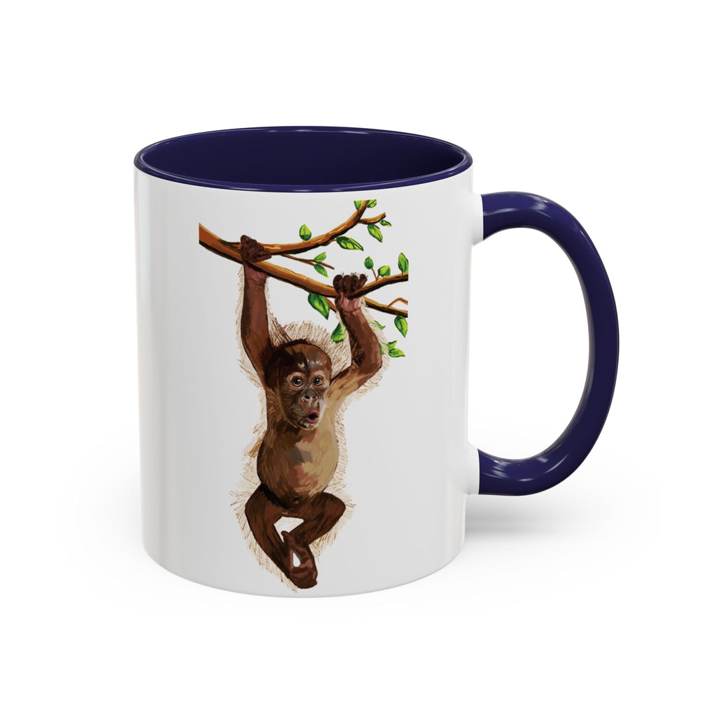 Playful Hanging Monkey Two Tone Ceramic Coffee Mugs - Blue Cava