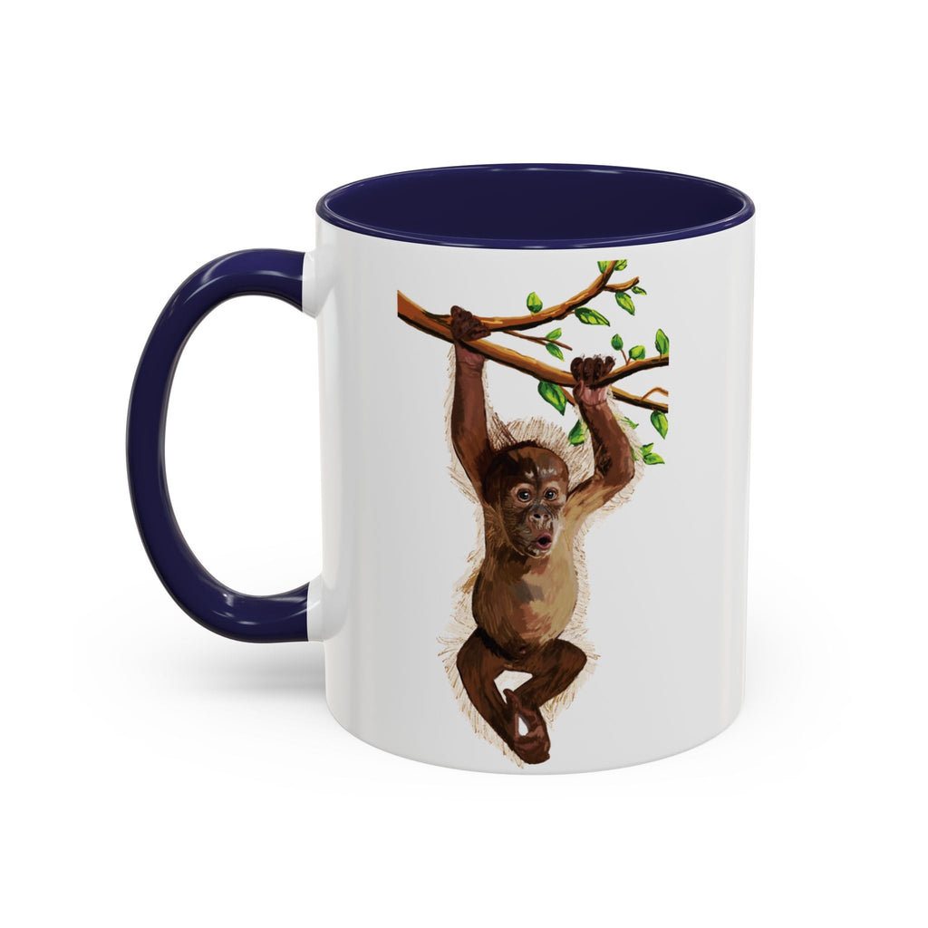 Playful Hanging Monkey Two Tone Ceramic Coffee Mugs - Blue Cava