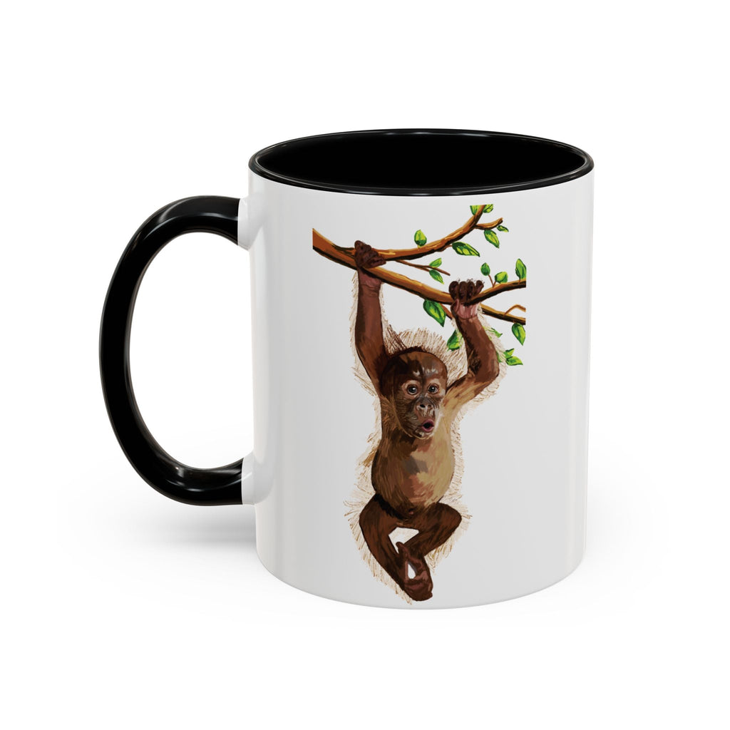 Playful Hanging Monkey Two Tone Ceramic Coffee Mugs - Blue Cava
