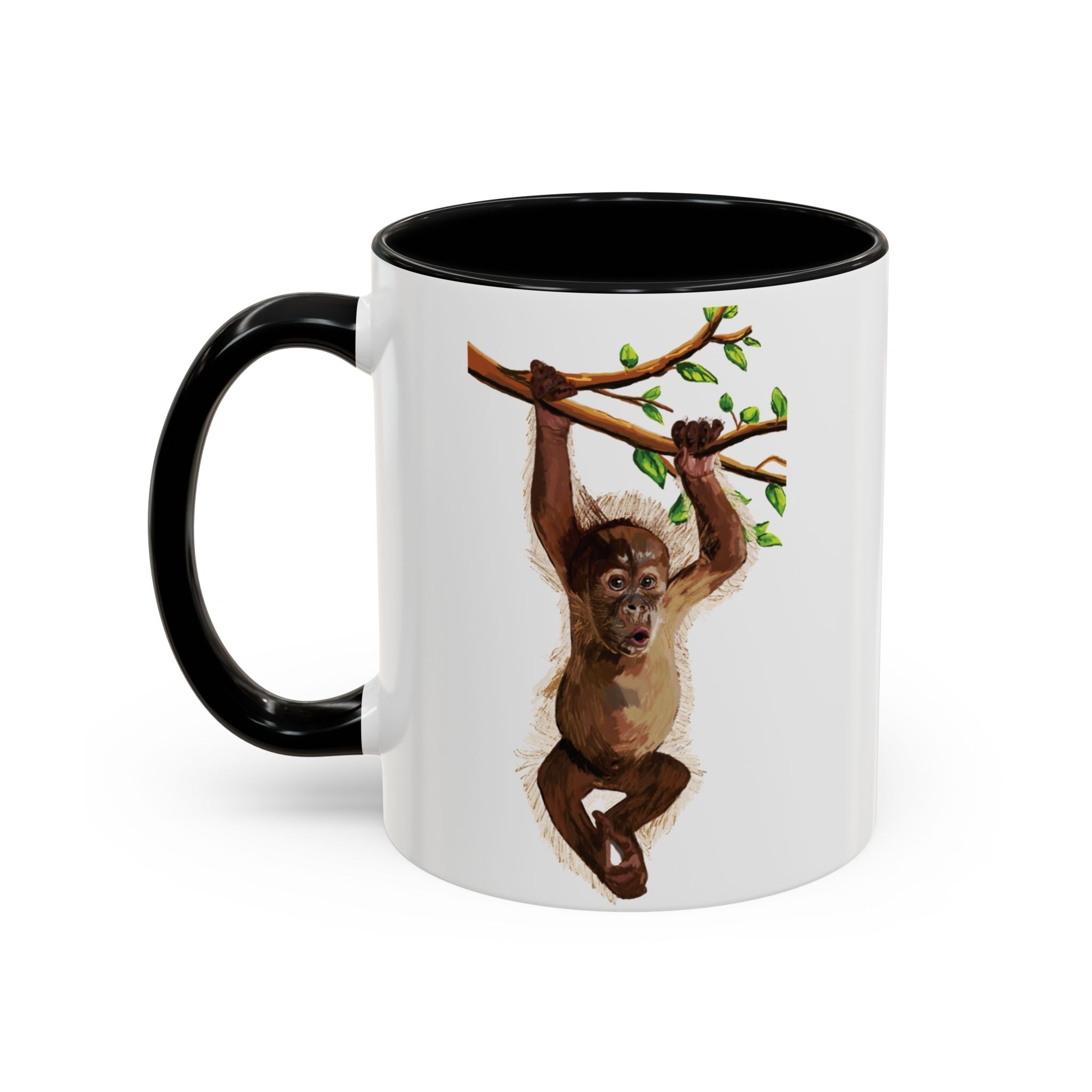 Playful Hanging Monkey Two Tone Ceramic Coffee Mugs - Blue Cava