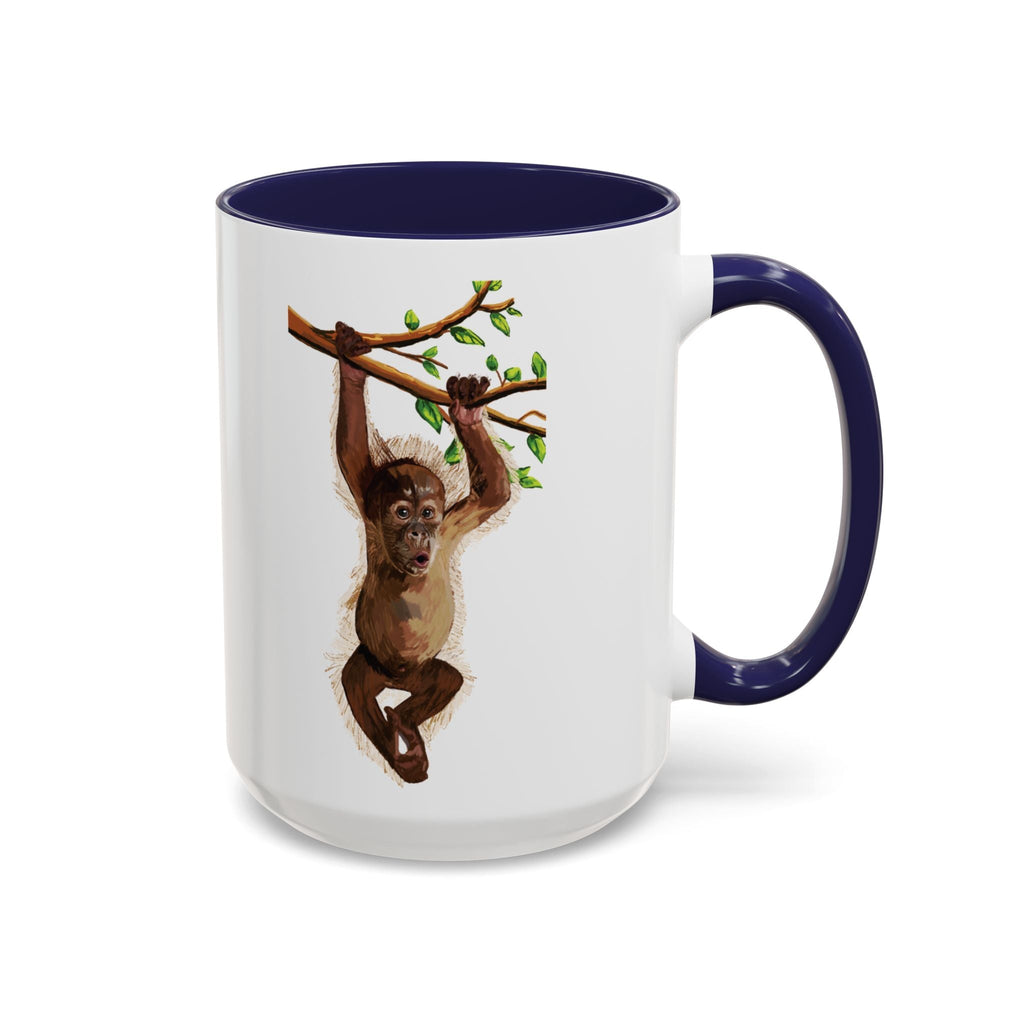 Playful Hanging Monkey Two Tone Ceramic Coffee Mugs - Blue Cava