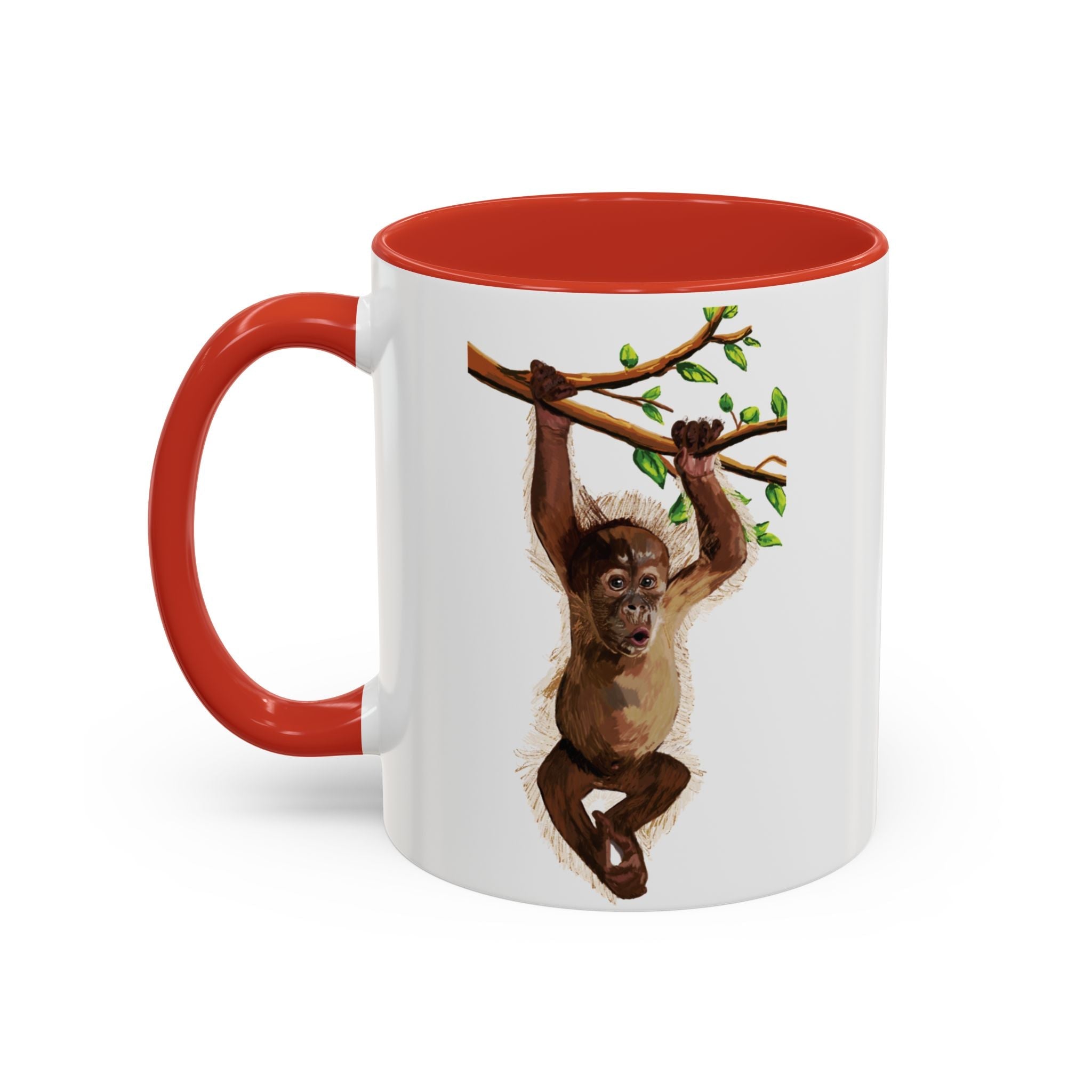 Playful Hanging Monkey Two Tone Ceramic Coffee Mugs - Blue Cava