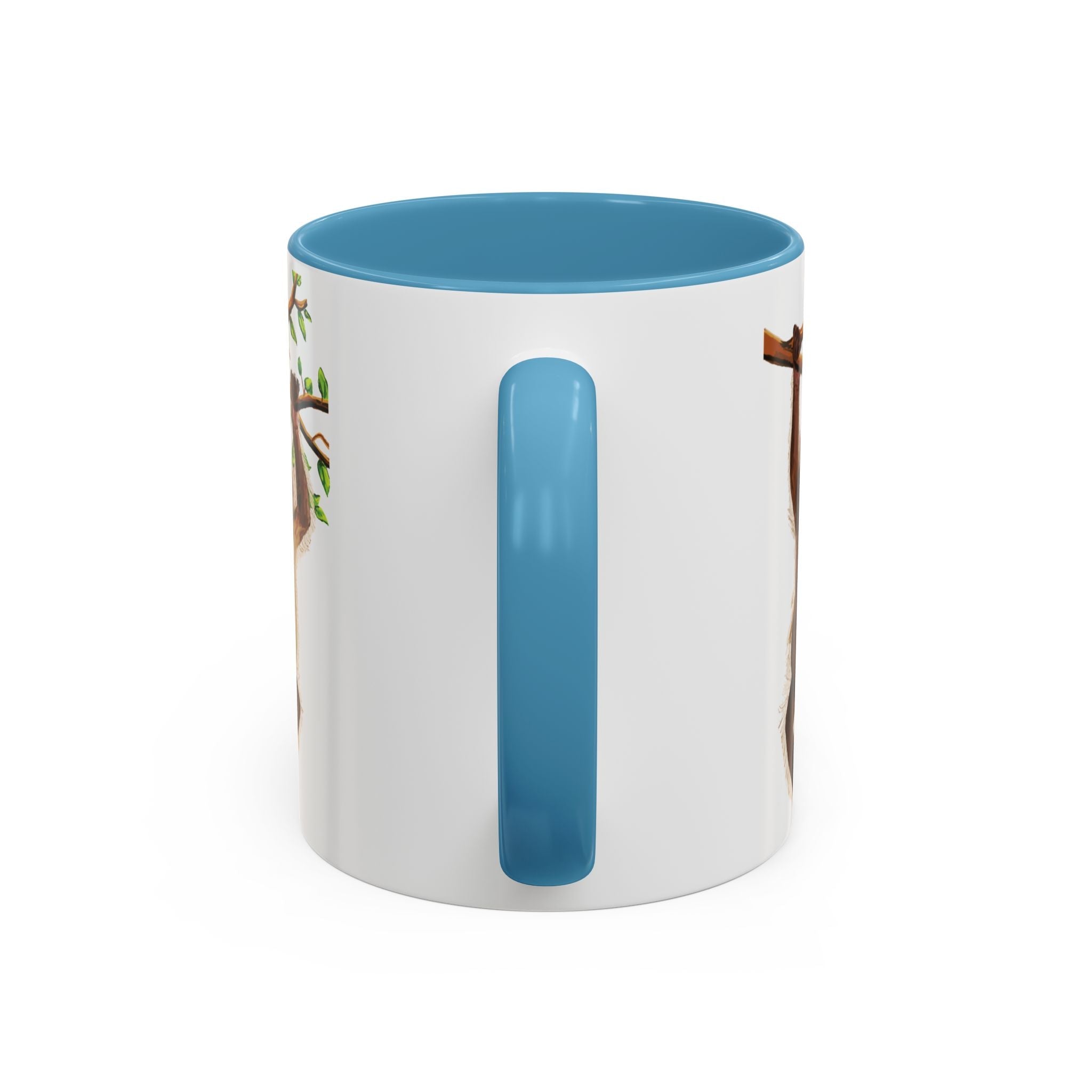 Playful Hanging Monkey Two Tone Ceramic Coffee Mugs - Blue Cava