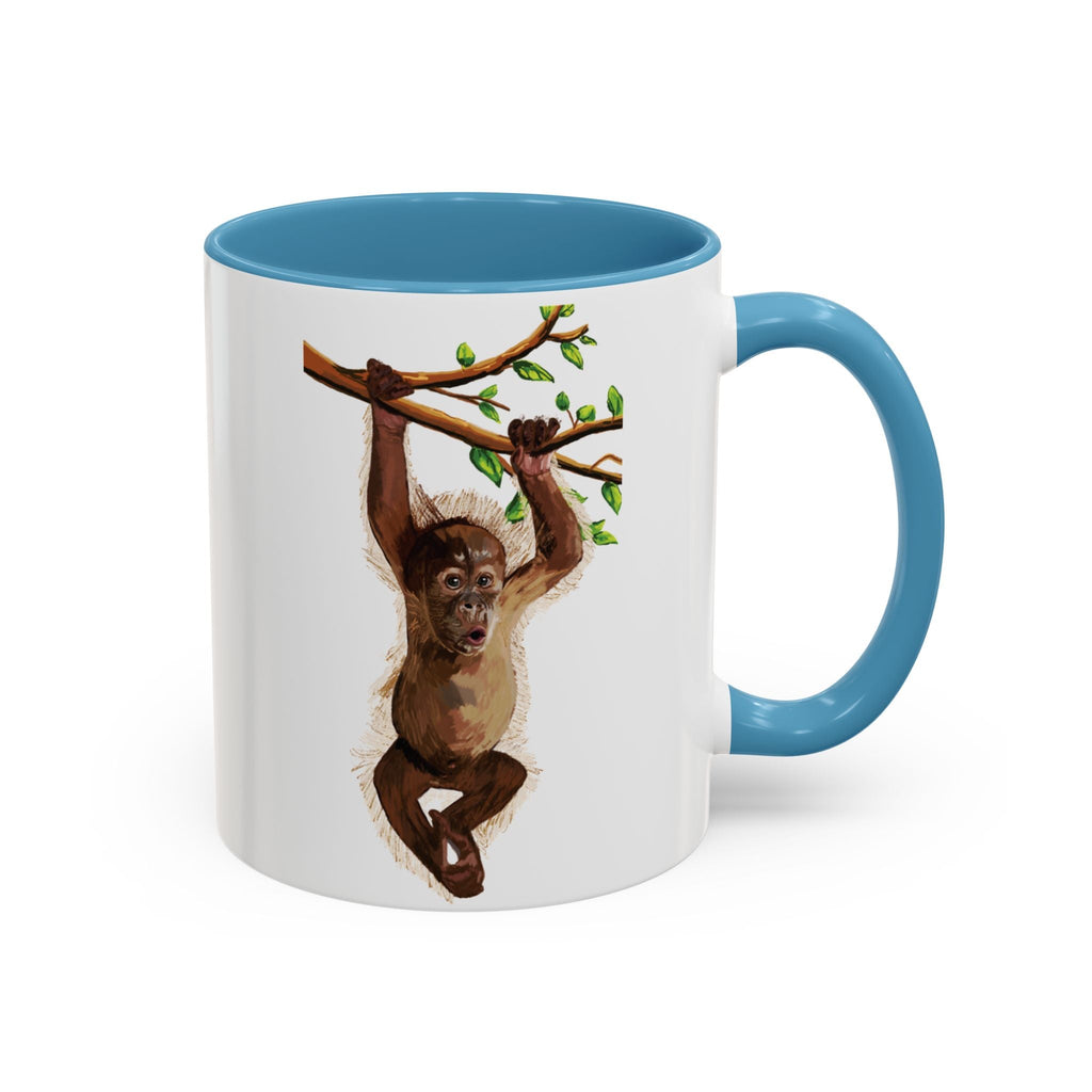 Playful Hanging Monkey Two Tone Ceramic Coffee Mugs - Blue Cava